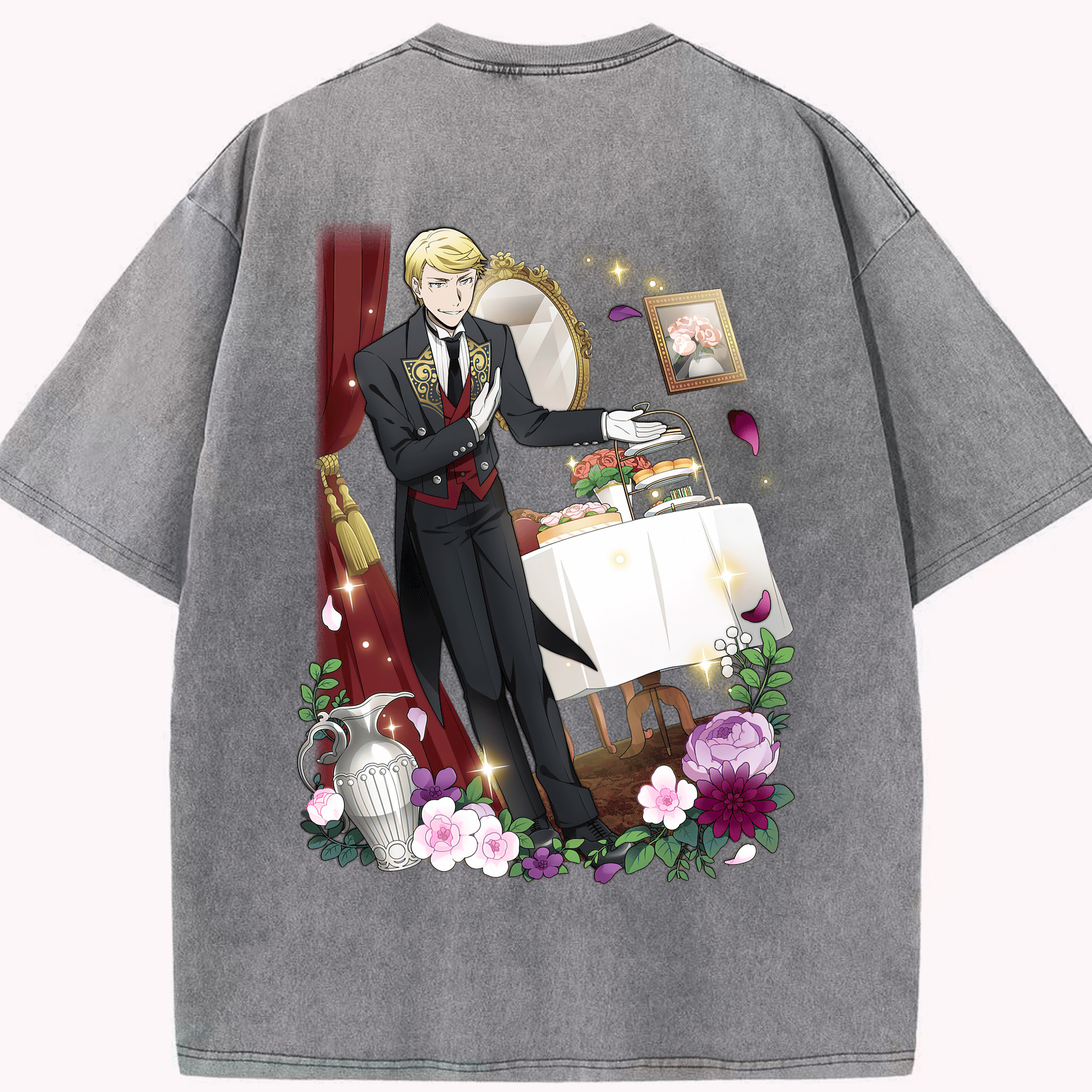 （画像用） 文豪ストレイドッグス Bungo Stray Dogs 綿100% ヴィンテージ風 半袖Tシャツ（背面プリント）