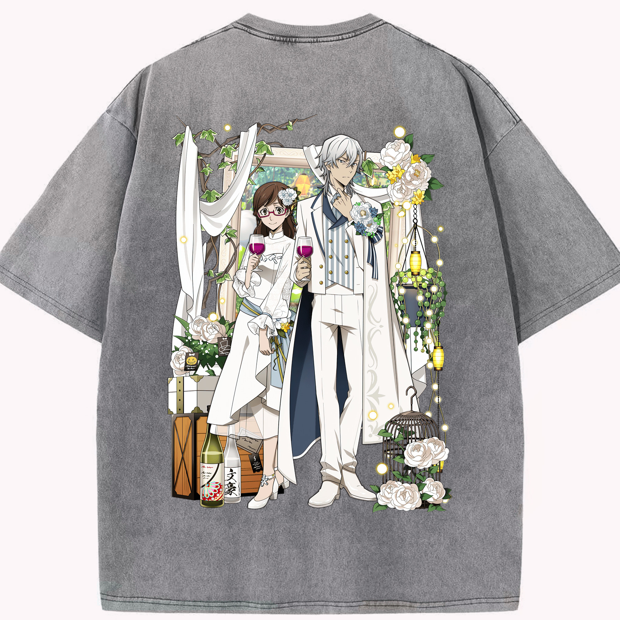 （画像用） 文豪ストレイドッグス Bungo Stray Dogs 綿100% ヴィンテージ風 半袖Tシャツ（背面プリント）