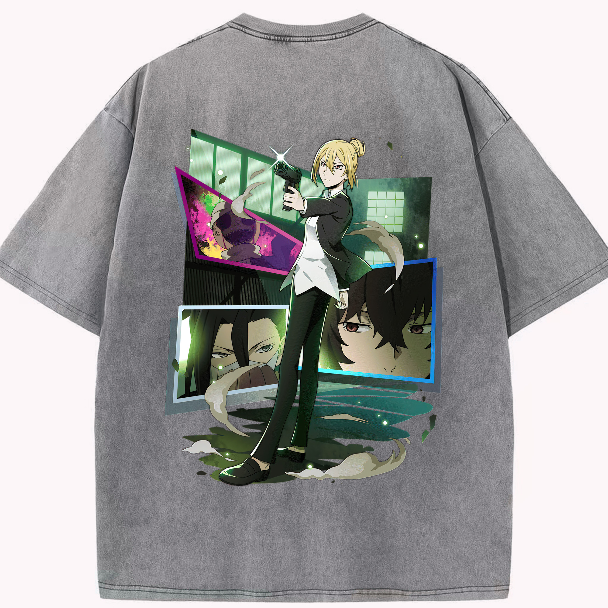 （画像用） 文豪ストレイドッグス Bungo Stray Dogs 綿100% ヴィンテージ風 半袖Tシャツ（背面プリント）