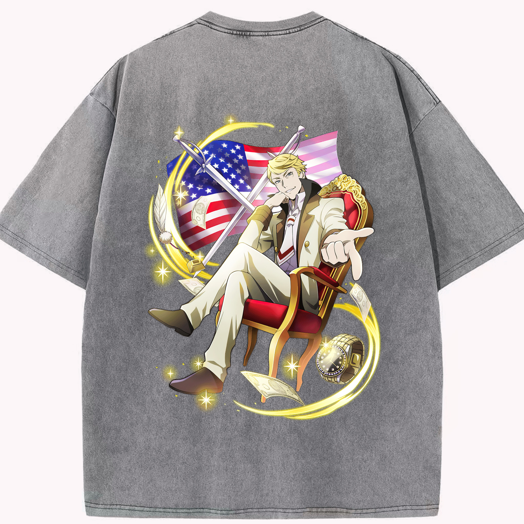 （画像用） 文豪ストレイドッグス Bungo Stray Dogs 綿100% ヴィンテージ風 半袖Tシャツ（背面プリント）