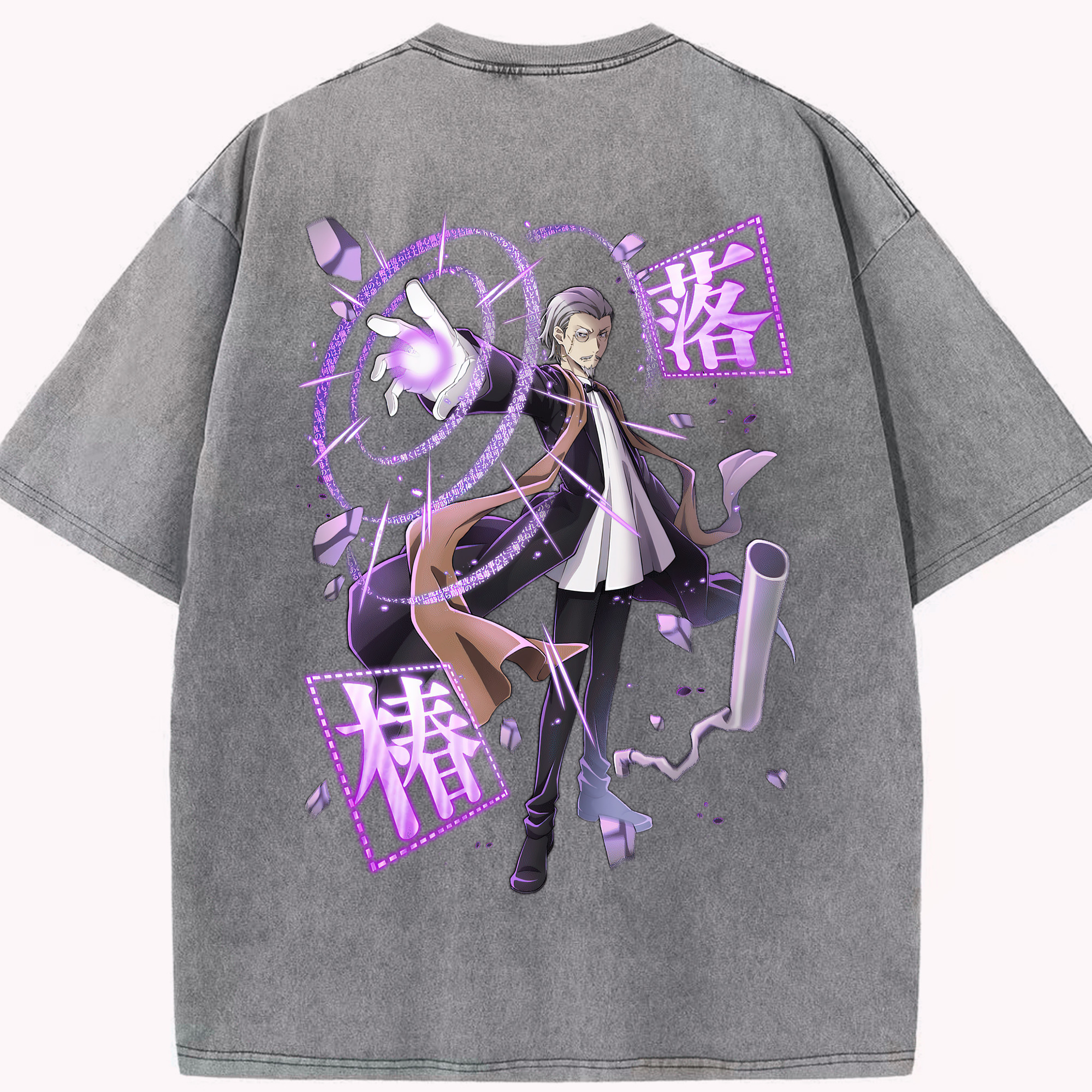 （画像用） 文豪ストレイドッグス Bungo Stray Dogs 綿100% ヴィンテージ風 半袖Tシャツ（背面プリント）