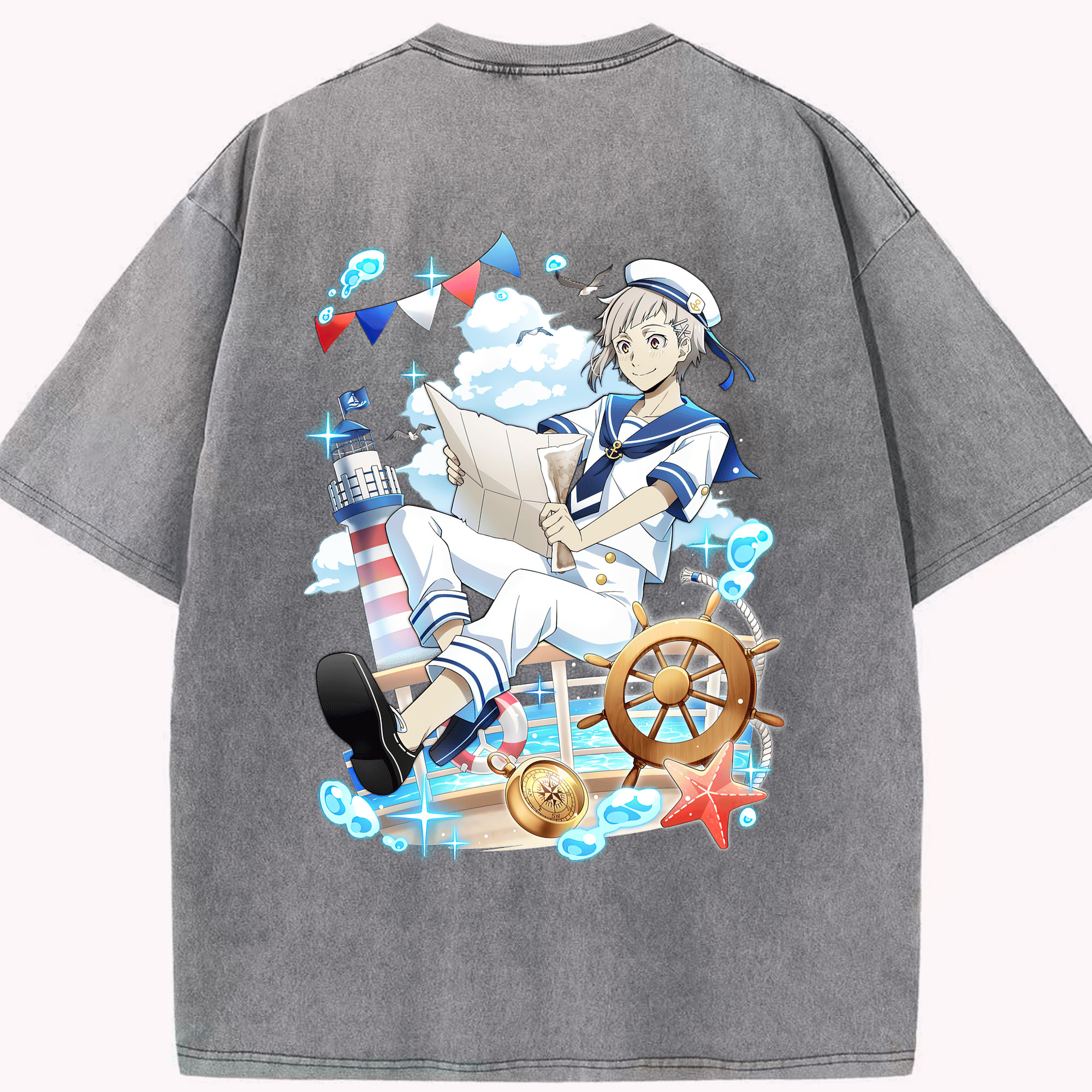 （画像用） 文豪ストレイドッグス Bungo Stray Dogs 綿100% ヴィンテージ風 半袖Tシャツ（背面プリント）