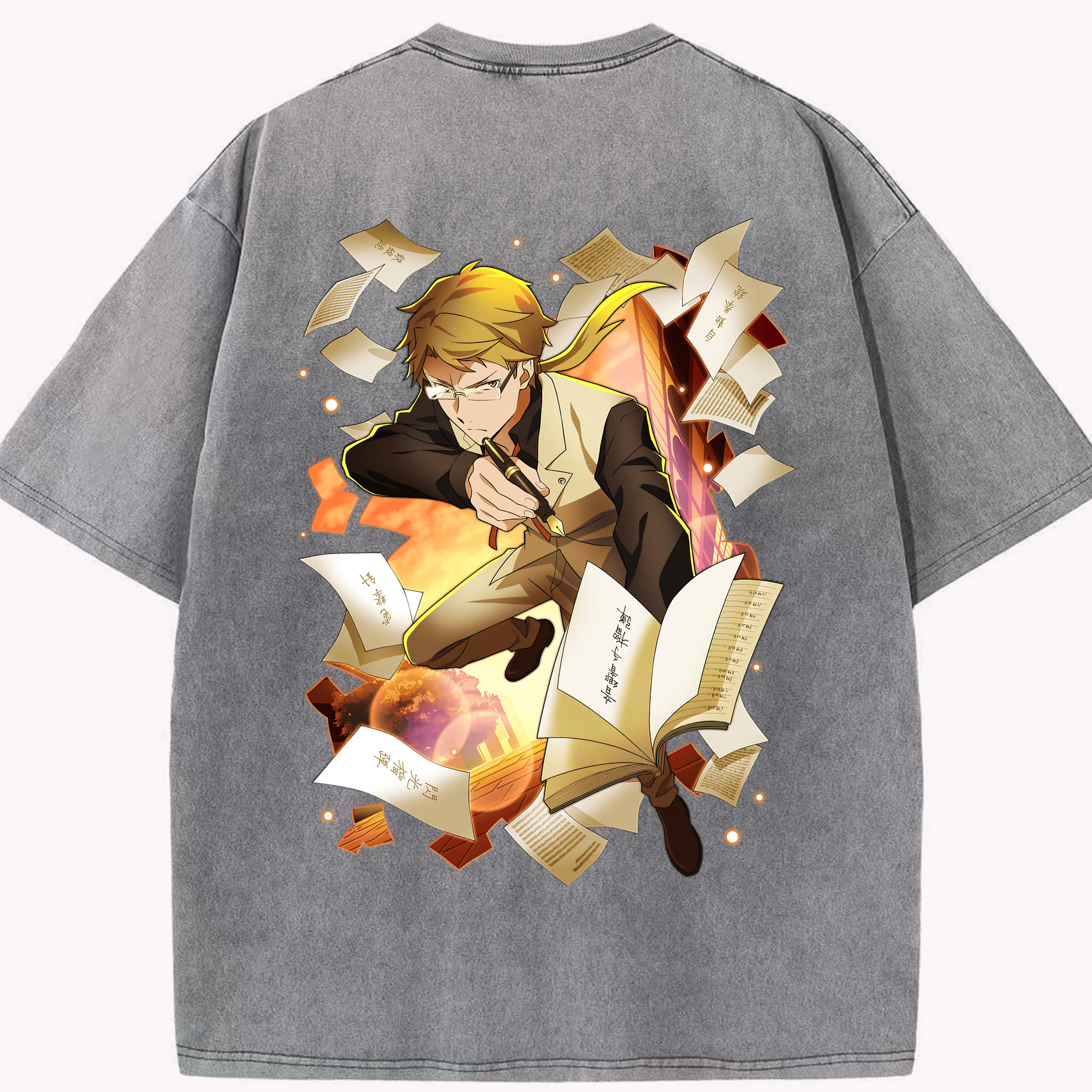 （画像用） 文豪ストレイドッグス Bungo Stray Dogs 綿100% ヴィンテージ風 半袖Tシャツ（背面プリント）