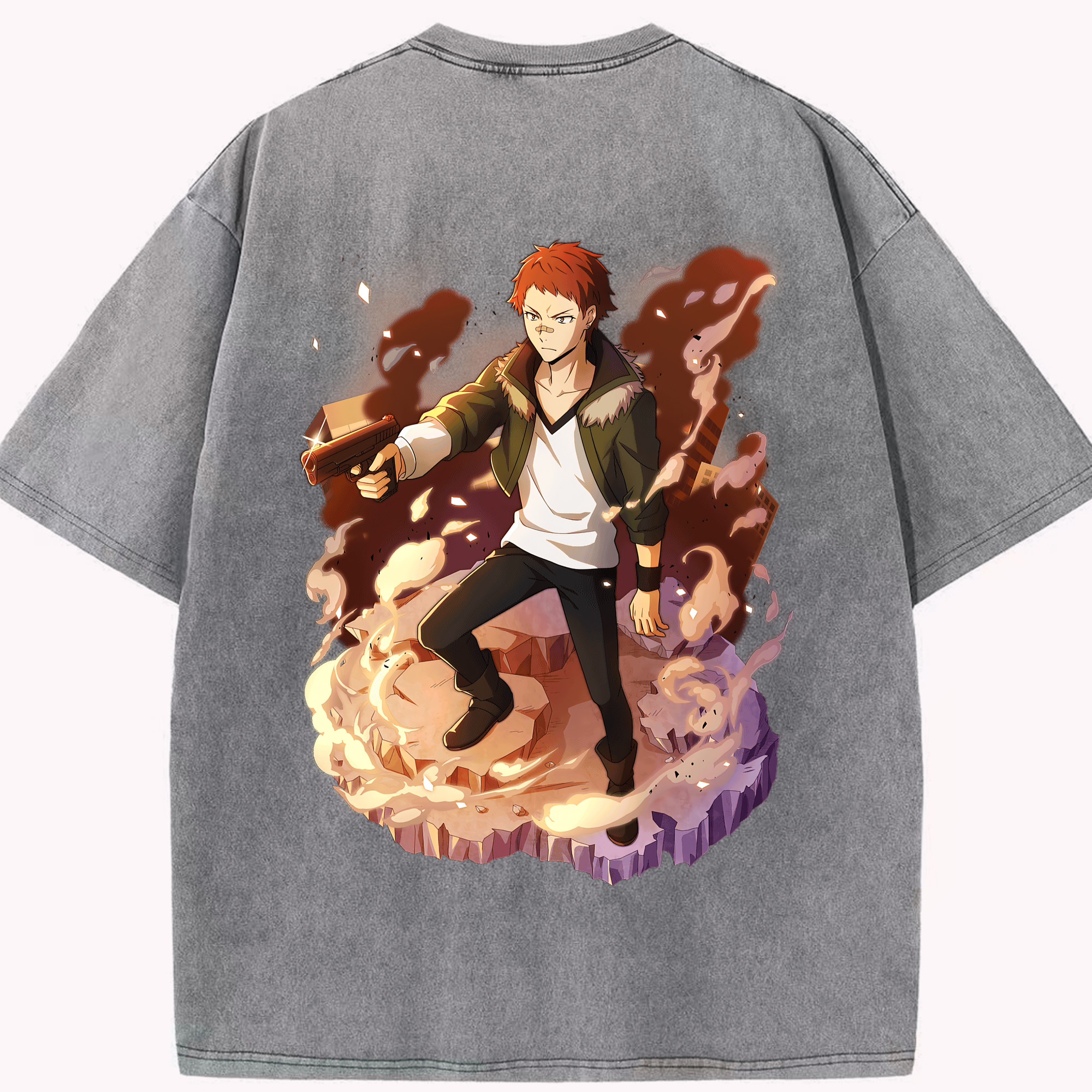 （画像用） 文豪ストレイドッグス Bungo Stray Dogs 綿100% ヴィンテージ風 半袖Tシャツ（背面プリント）