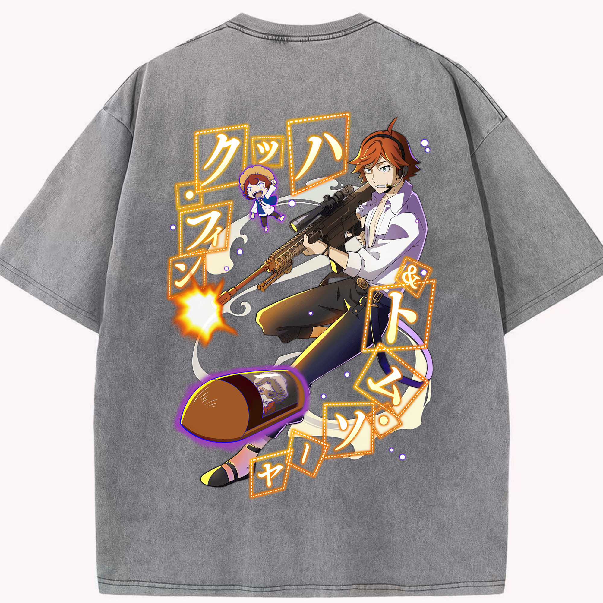 （画像用） 文豪ストレイドッグス Bungo Stray Dogs 綿100% ヴィンテージ風 半袖Tシャツ（背面プリント）