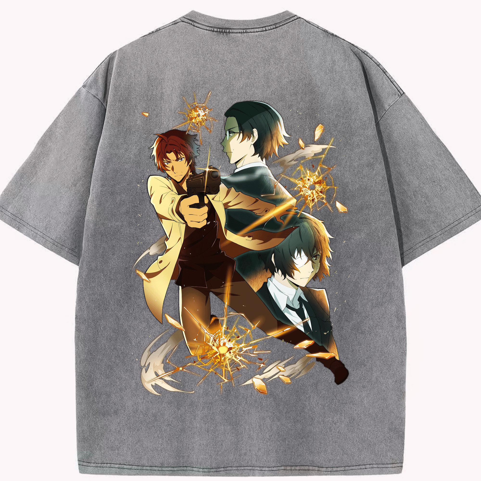 （画像用） 文豪ストレイドッグス Bungo Stray Dogs 綿100% ヴィンテージ風 半袖Tシャツ（背面プリント）