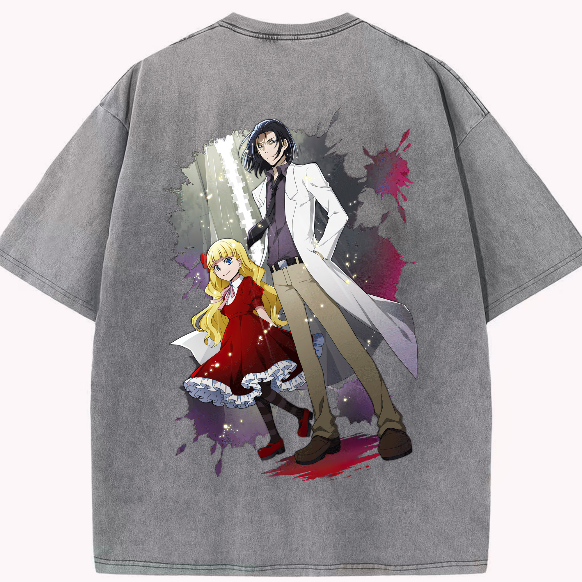 （画像用） 文豪ストレイドッグス Bungo Stray Dogs 綿100% ヴィンテージ風 半袖Tシャツ（背面プリント）