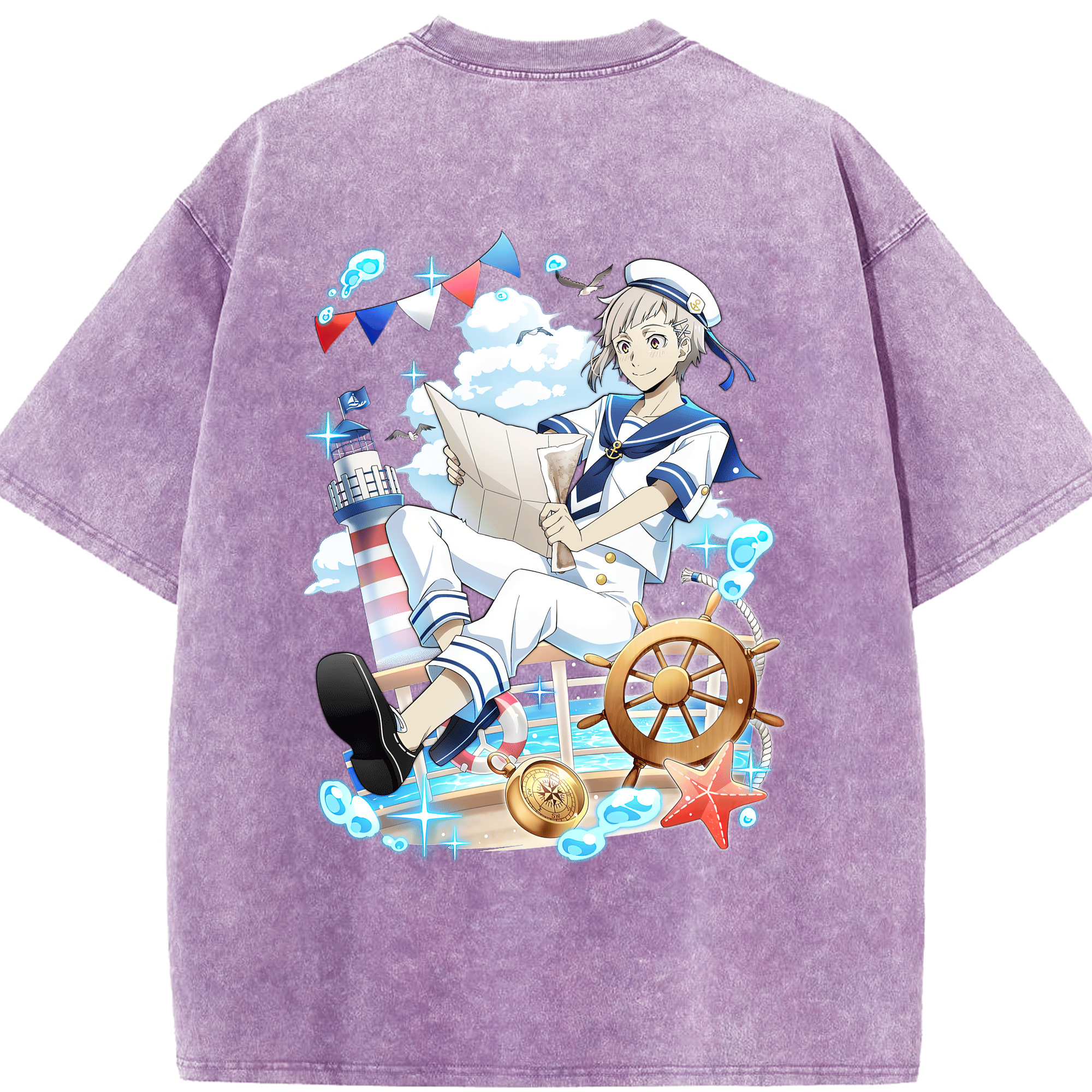 （画像用） 文豪ストレイドッグス Bungo Stray Dogs 綿100% ヴィンテージ風 半袖Tシャツ（背面プリント）