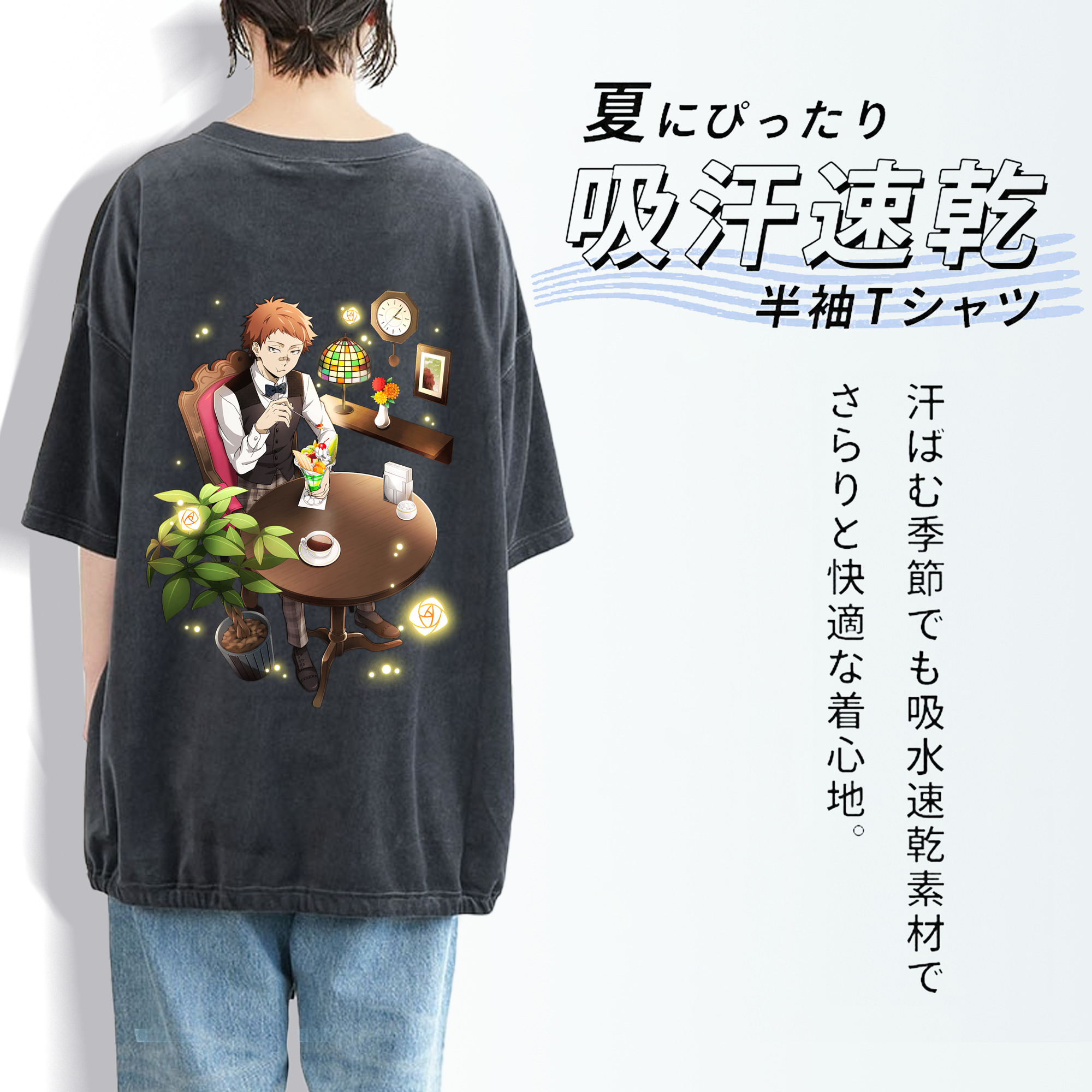 文豪ストレイドッグス Bungo Stray Dogs 綿100% ヴィンテージ風 半袖Tシャツ（背面プリント）