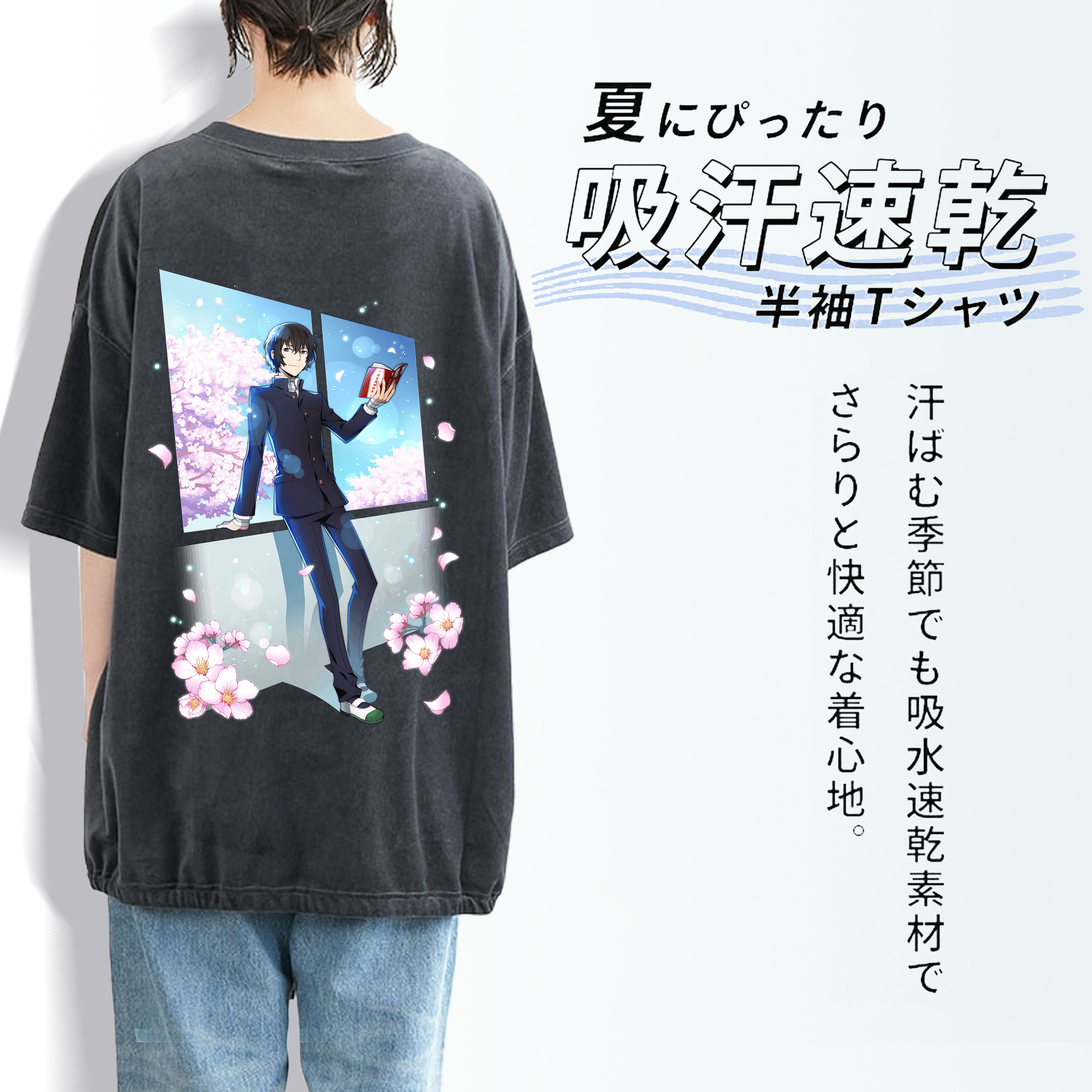 文豪ストレイドッグス Bungo Stray Dogs 綿100% ヴィンテージ風 半袖Tシャツ（背面プリント）
