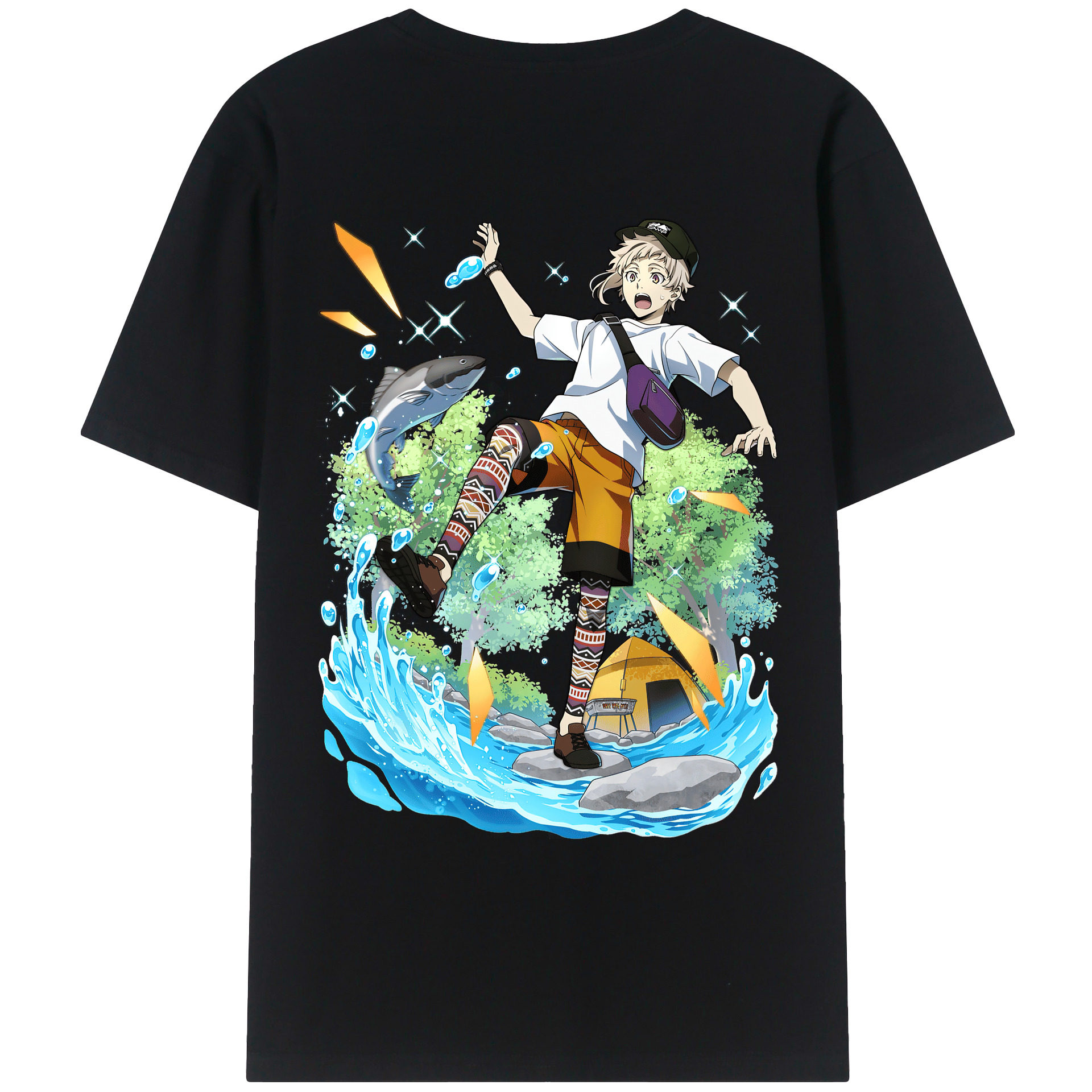 （画像用） 文豪ストレイドッグス Bungo Stray Dogs 綿100％ メンズ半袖Tシャツ（バックプリント） 通気性