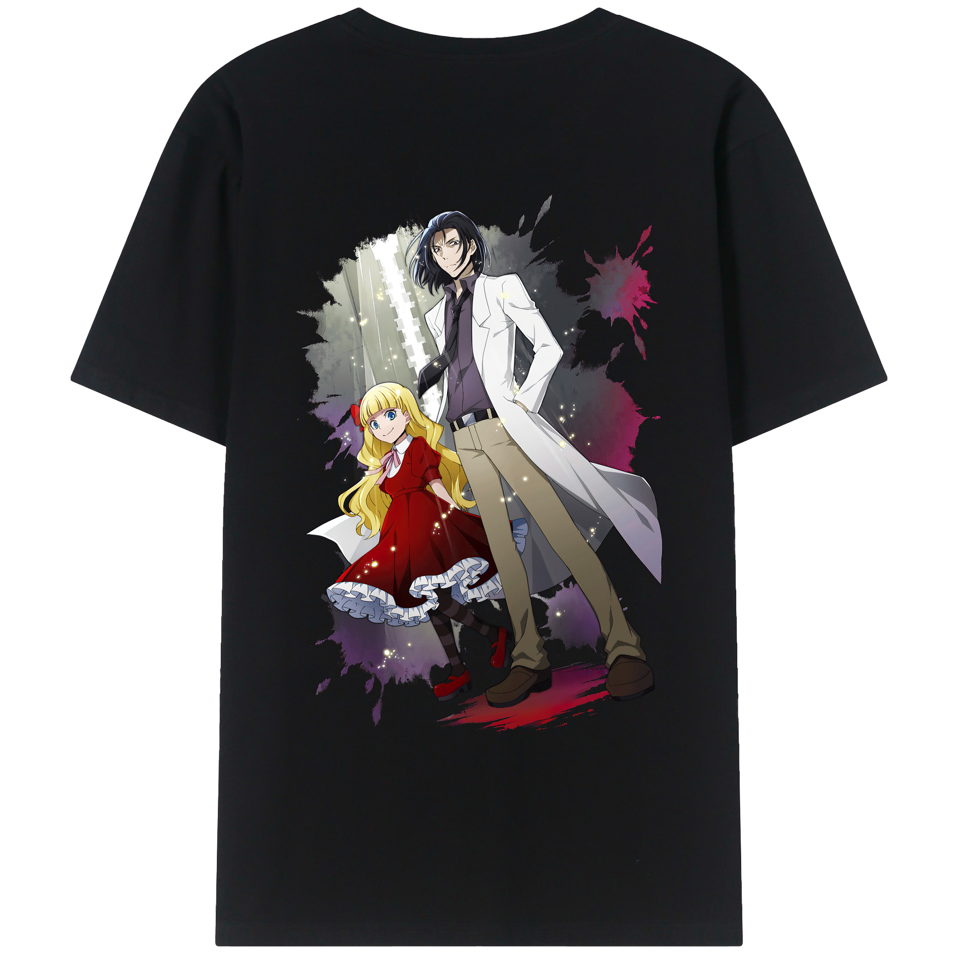 （画像用） 文豪ストレイドッグス Bungo Stray Dogs 綿100％ メンズ半袖Tシャツ（バックプリント） 通気性