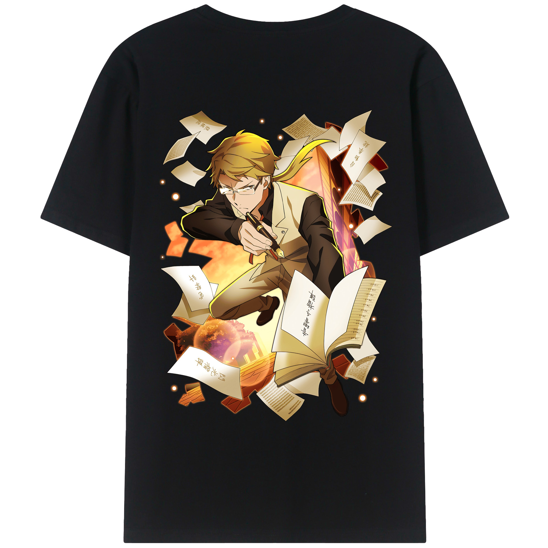 （画像用） 文豪ストレイドッグス Bungo Stray Dogs 綿100％ メンズ半袖Tシャツ（バックプリント） 通気性