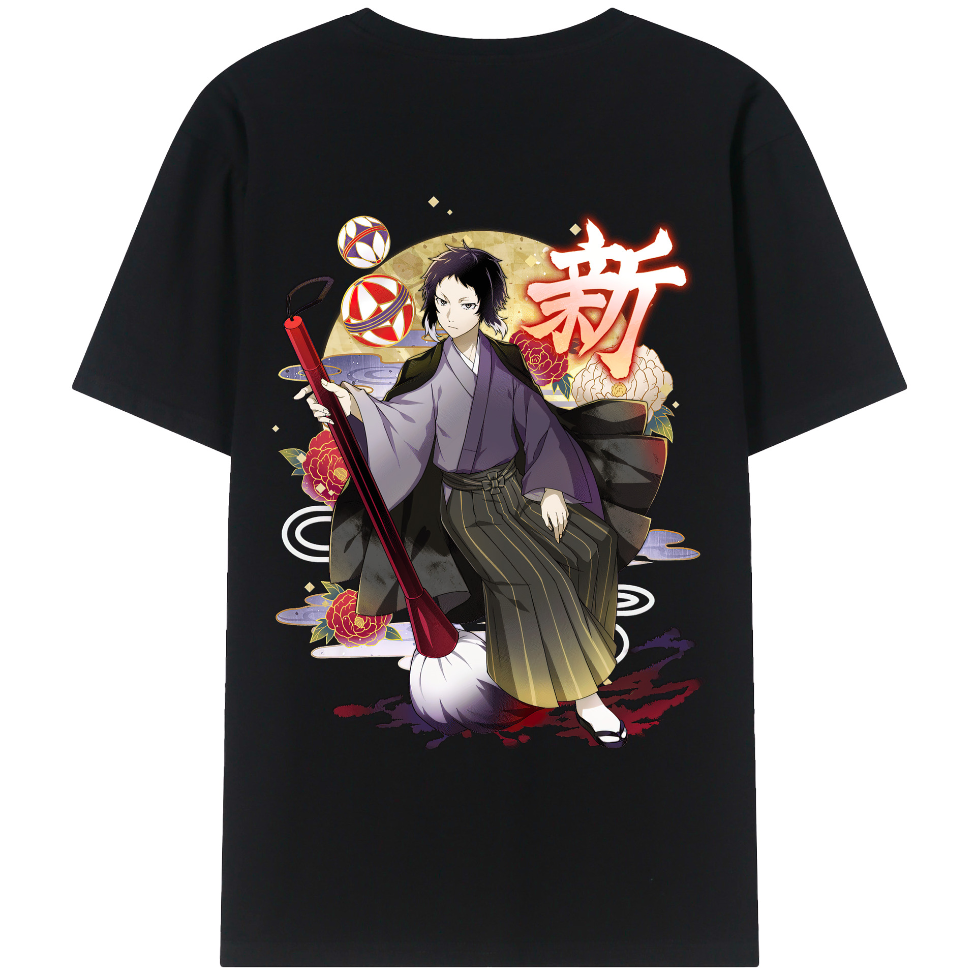 （画像用） 文豪ストレイドッグス Bungo Stray Dogs 綿100％ メンズ半袖Tシャツ（バックプリント） 通気性