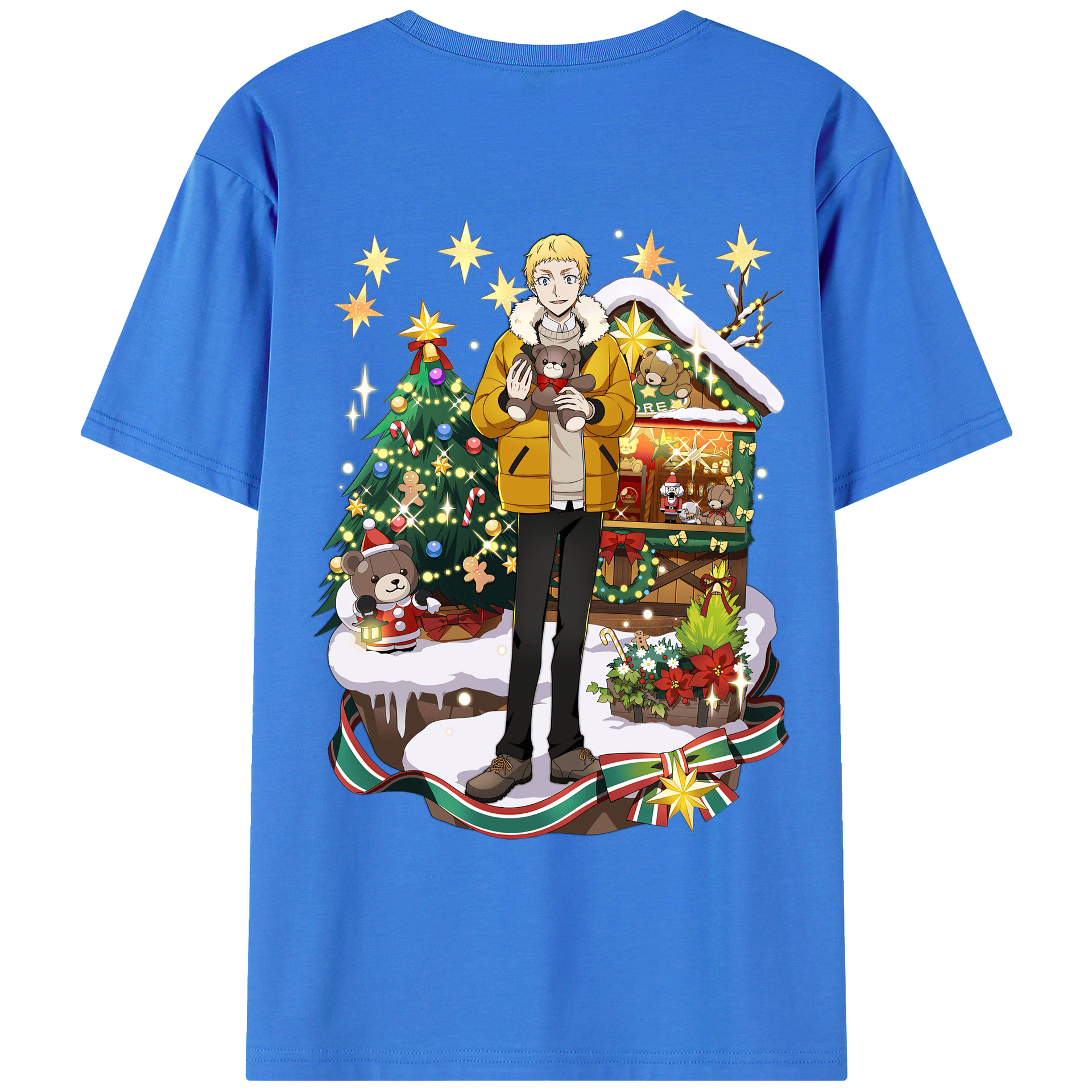 （画像用） 文豪ストレイドッグス Bungo Stray Dogs 綿100％ メンズ半袖Tシャツ（バックプリント） 通気性