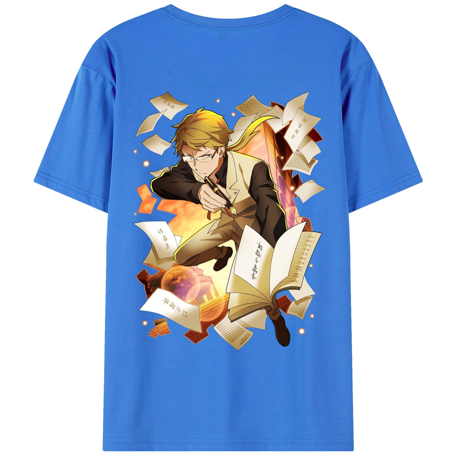 （画像用） 文豪ストレイドッグス Bungo Stray Dogs 綿100％ メンズ半袖Tシャツ（バックプリント） 通気性