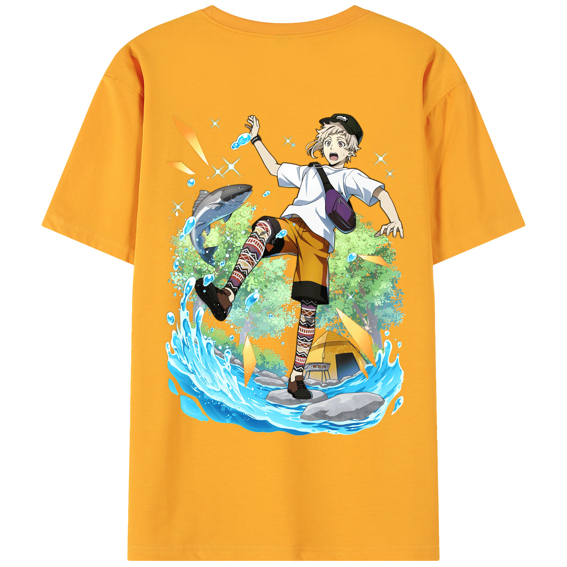 （画像用） 文豪ストレイドッグス Bungo Stray Dogs 綿100％ メンズ半袖Tシャツ（バックプリント） 通気性
