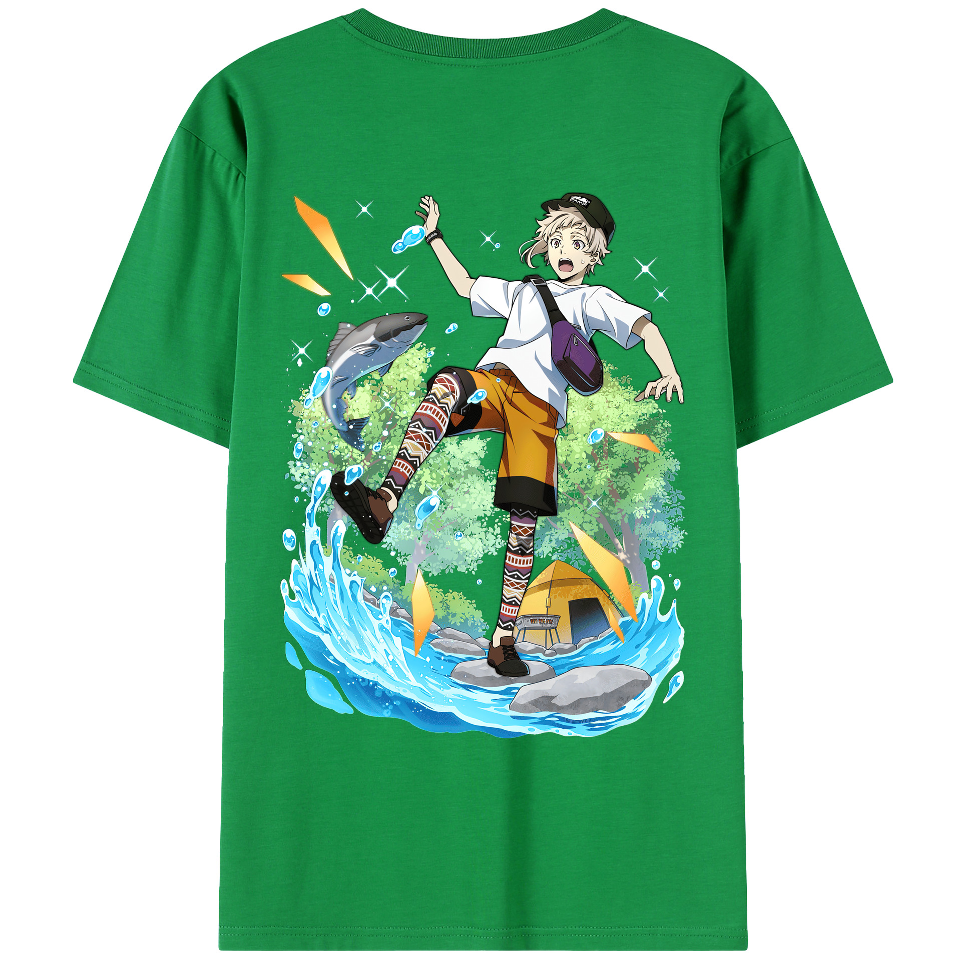 （画像用） 文豪ストレイドッグス Bungo Stray Dogs 綿100％ メンズ半袖Tシャツ（バックプリント） 通気性