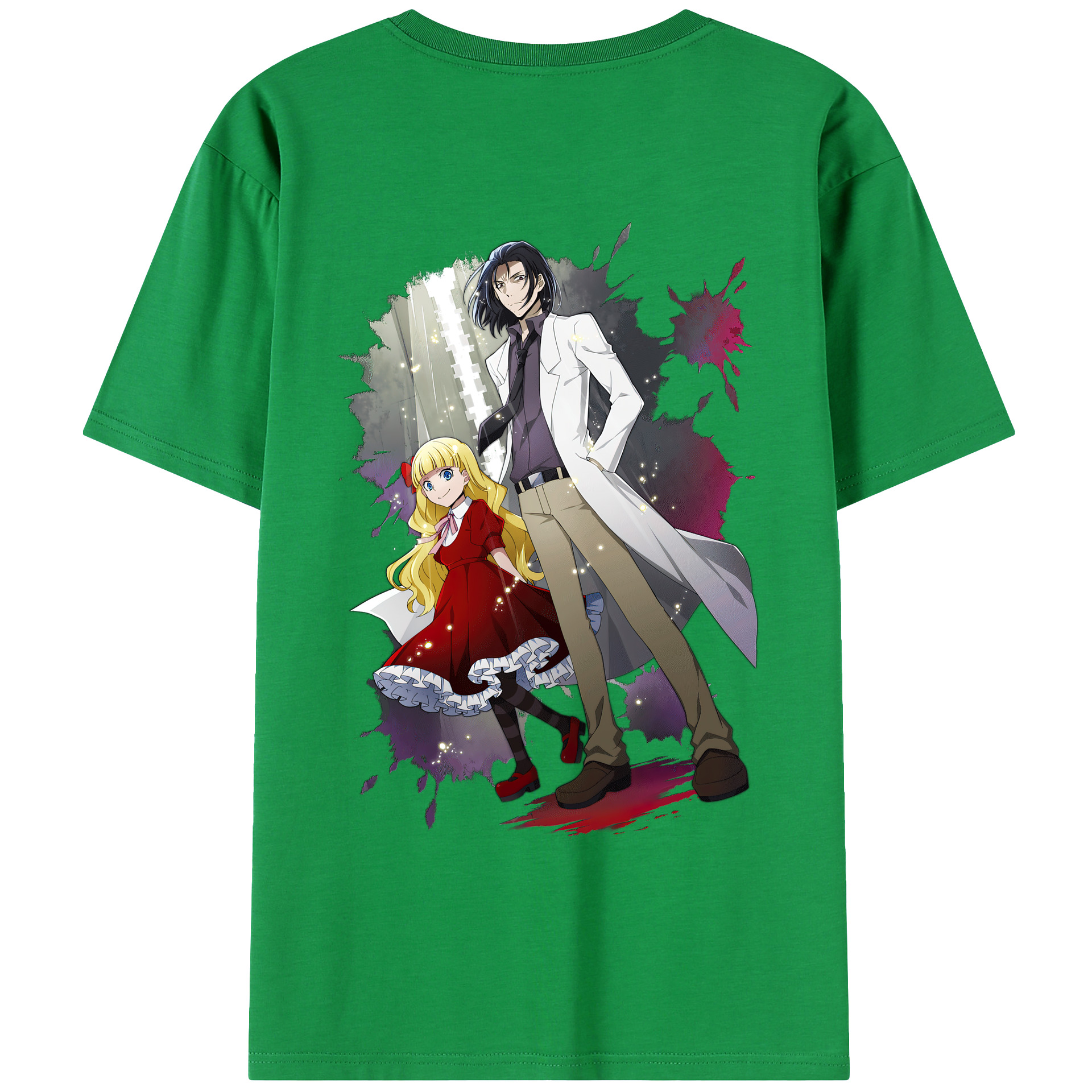 （画像用） 文豪ストレイドッグス Bungo Stray Dogs 綿100％ メンズ半袖Tシャツ（バックプリント） 通気性