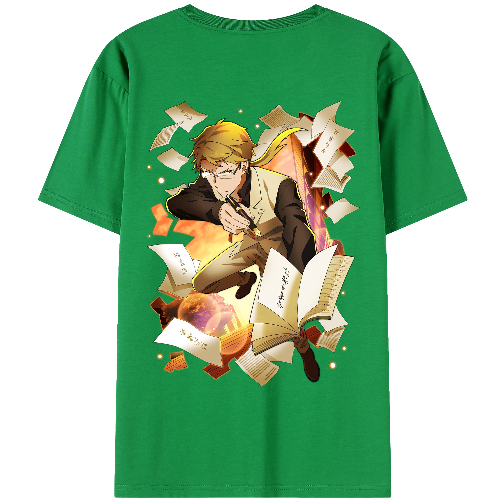 （画像用） 文豪ストレイドッグス Bungo Stray Dogs 綿100％ メンズ半袖Tシャツ（バックプリント） 通気性