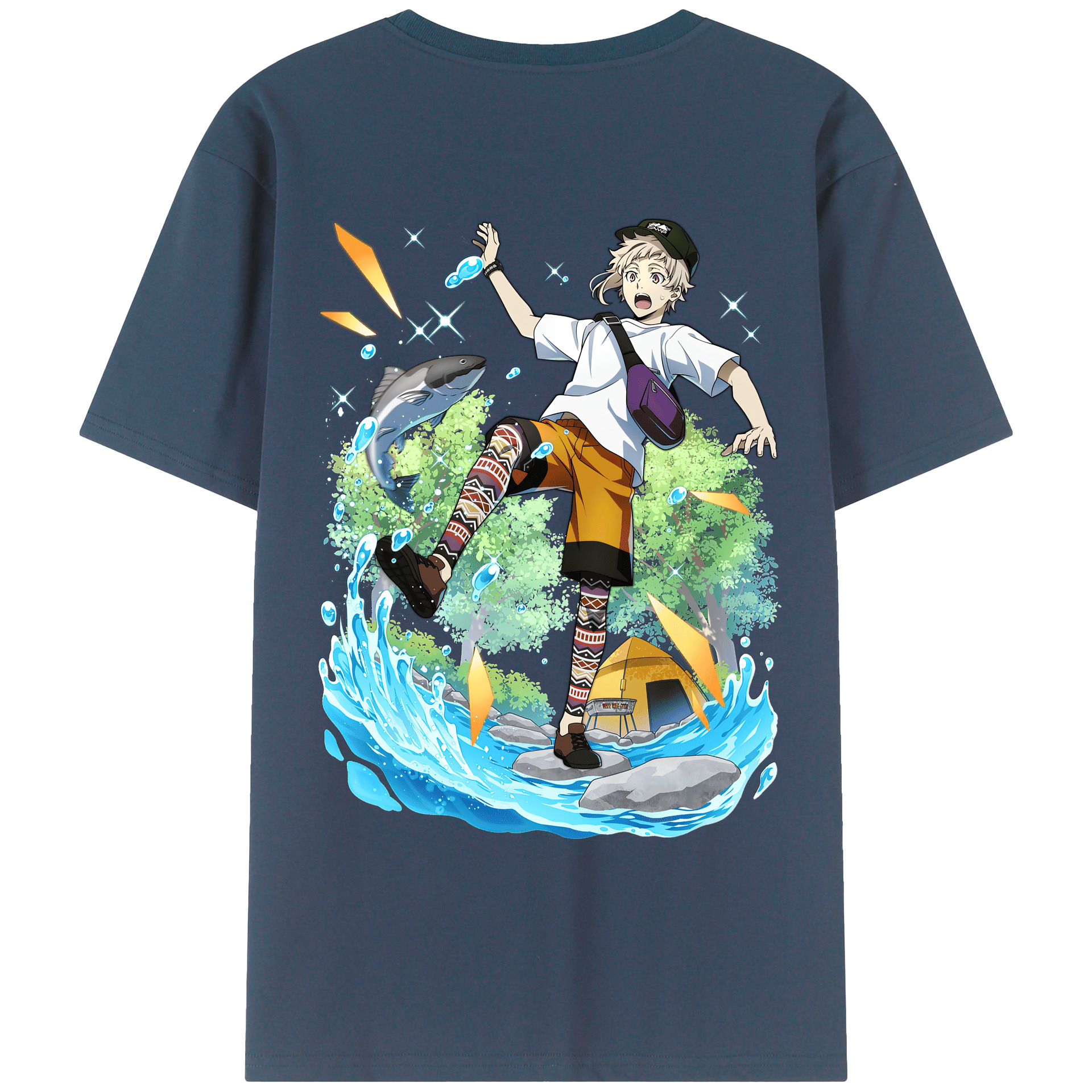 （画像用） 文豪ストレイドッグス Bungo Stray Dogs 綿100％ メンズ半袖Tシャツ（バックプリント） 通気性