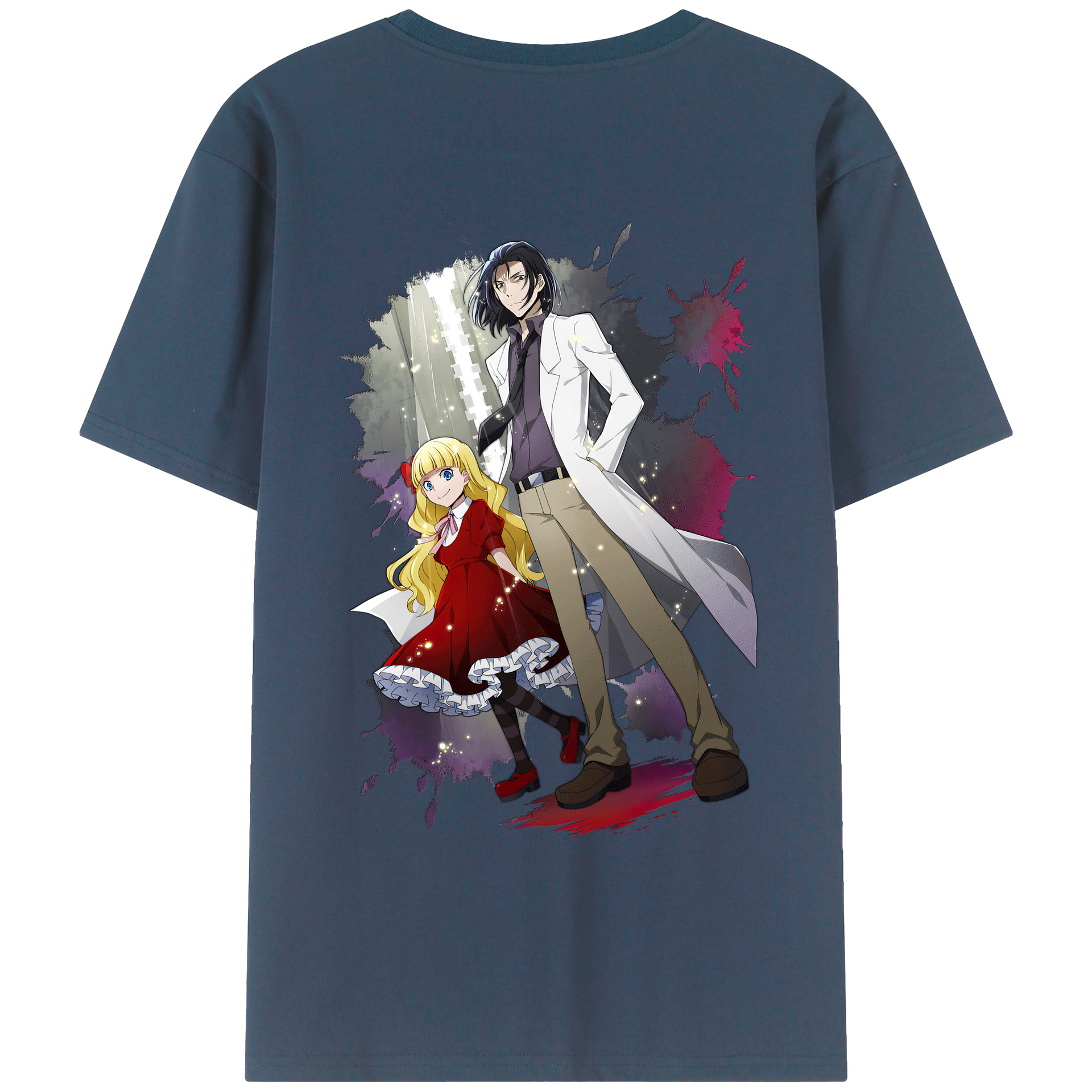 （画像用） 文豪ストレイドッグス Bungo Stray Dogs 綿100％ メンズ半袖Tシャツ（バックプリント） 通気性
