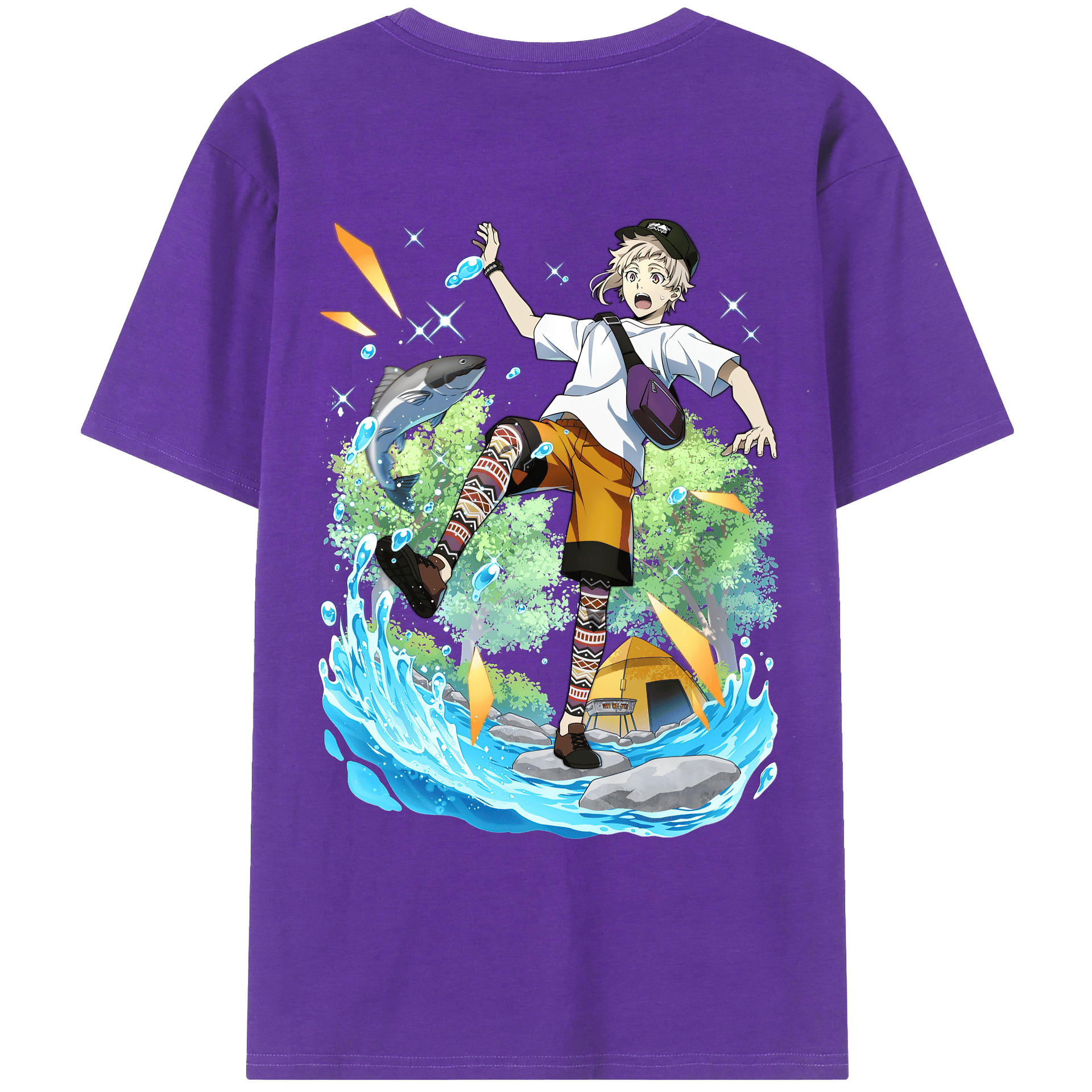 （画像用） 文豪ストレイドッグス Bungo Stray Dogs 綿100％ メンズ半袖Tシャツ（バックプリント） 通気性