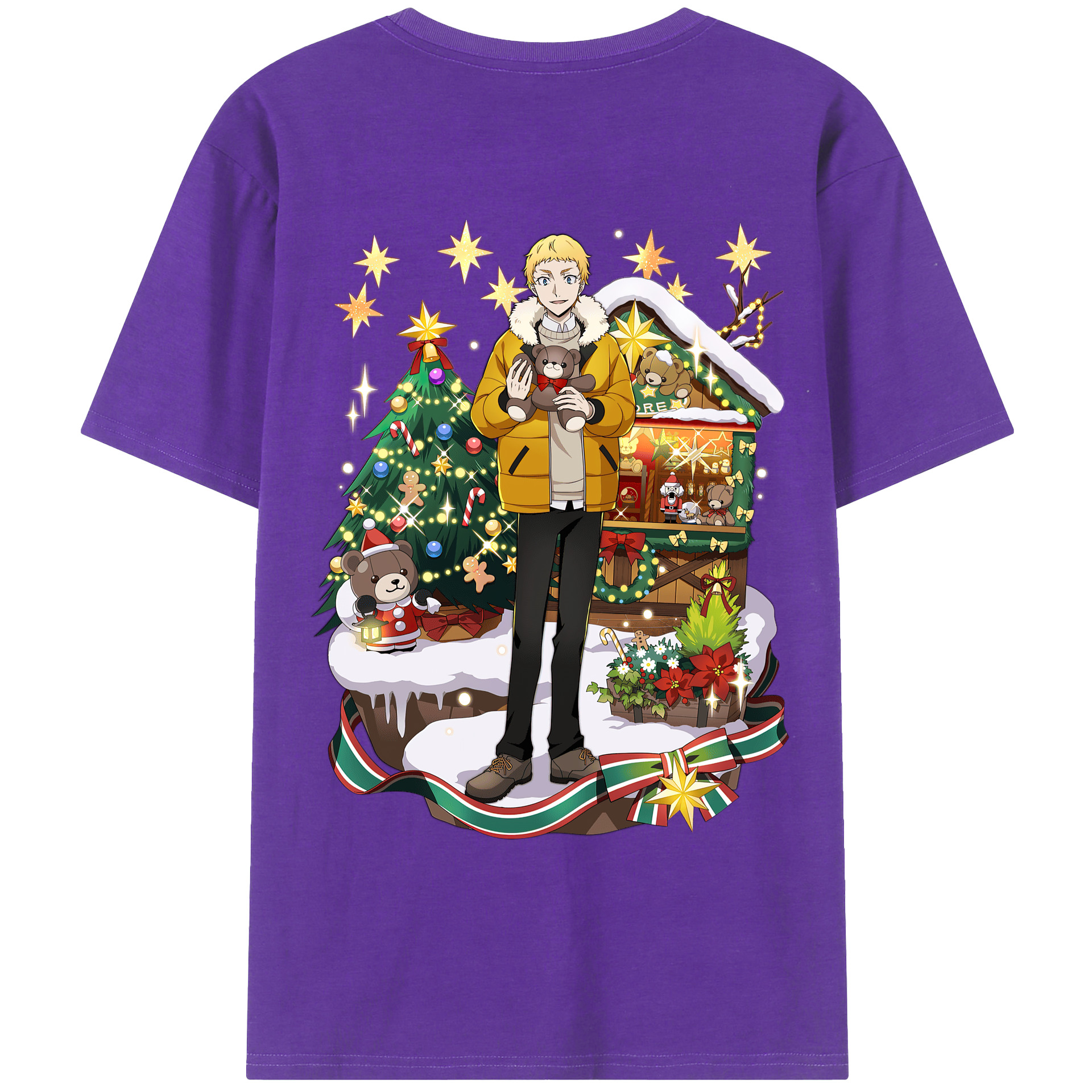 （画像用） 文豪ストレイドッグス Bungo Stray Dogs 綿100％ メンズ半袖Tシャツ（バックプリント） 通気性