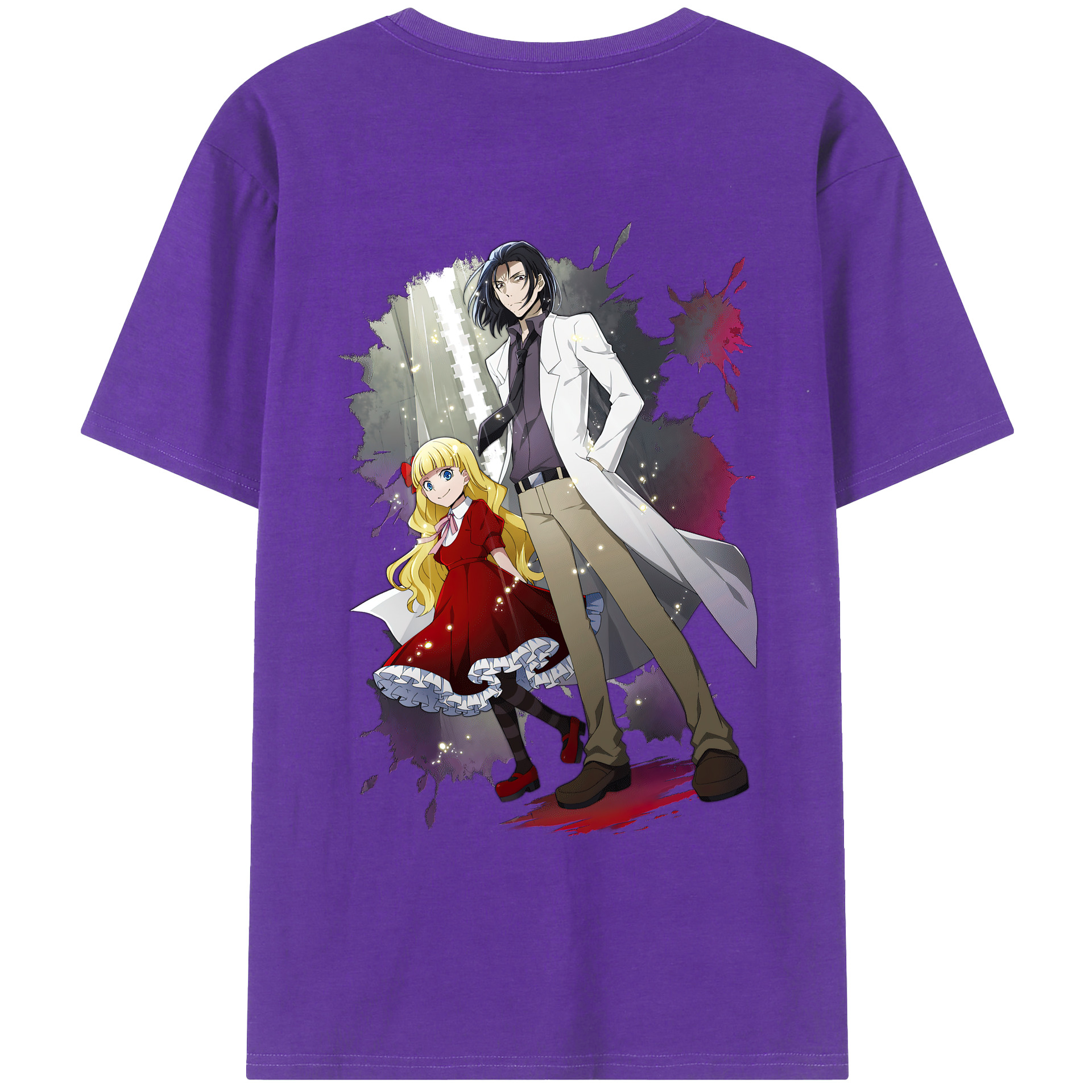 （画像用） 文豪ストレイドッグス Bungo Stray Dogs 綿100％ メンズ半袖Tシャツ（バックプリント） 通気性