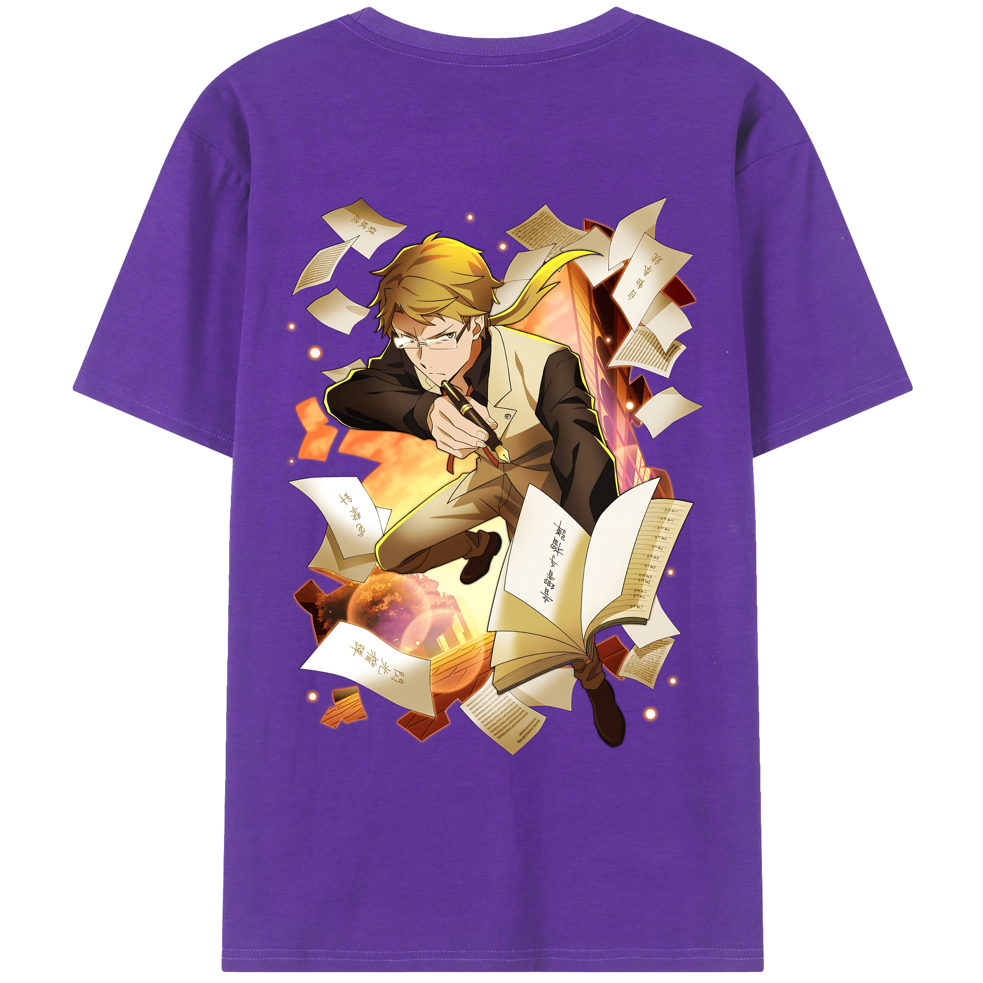 （画像用） 文豪ストレイドッグス Bungo Stray Dogs 綿100％ メンズ半袖Tシャツ（バックプリント） 通気性