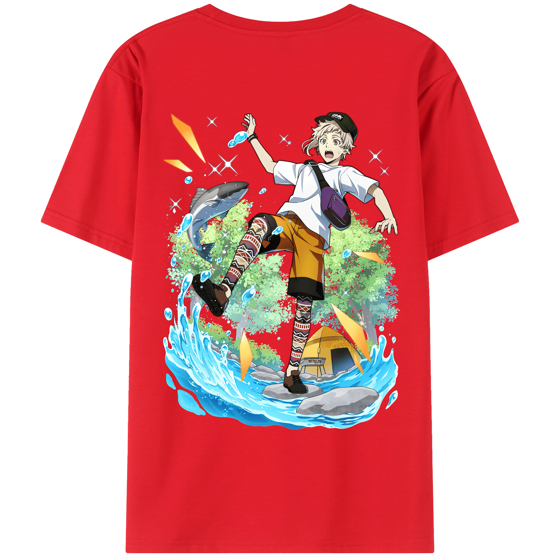 （画像用） 文豪ストレイドッグス Bungo Stray Dogs 綿100％ メンズ半袖Tシャツ（バックプリント） 通気性