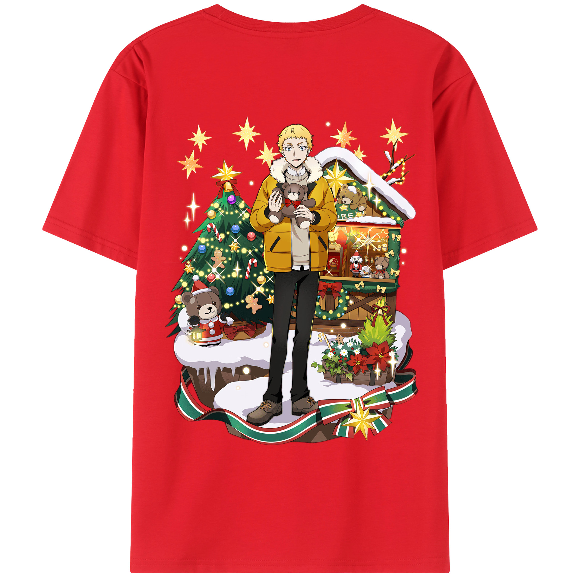 （画像用） 文豪ストレイドッグス Bungo Stray Dogs 綿100％ メンズ半袖Tシャツ（バックプリント） 通気性