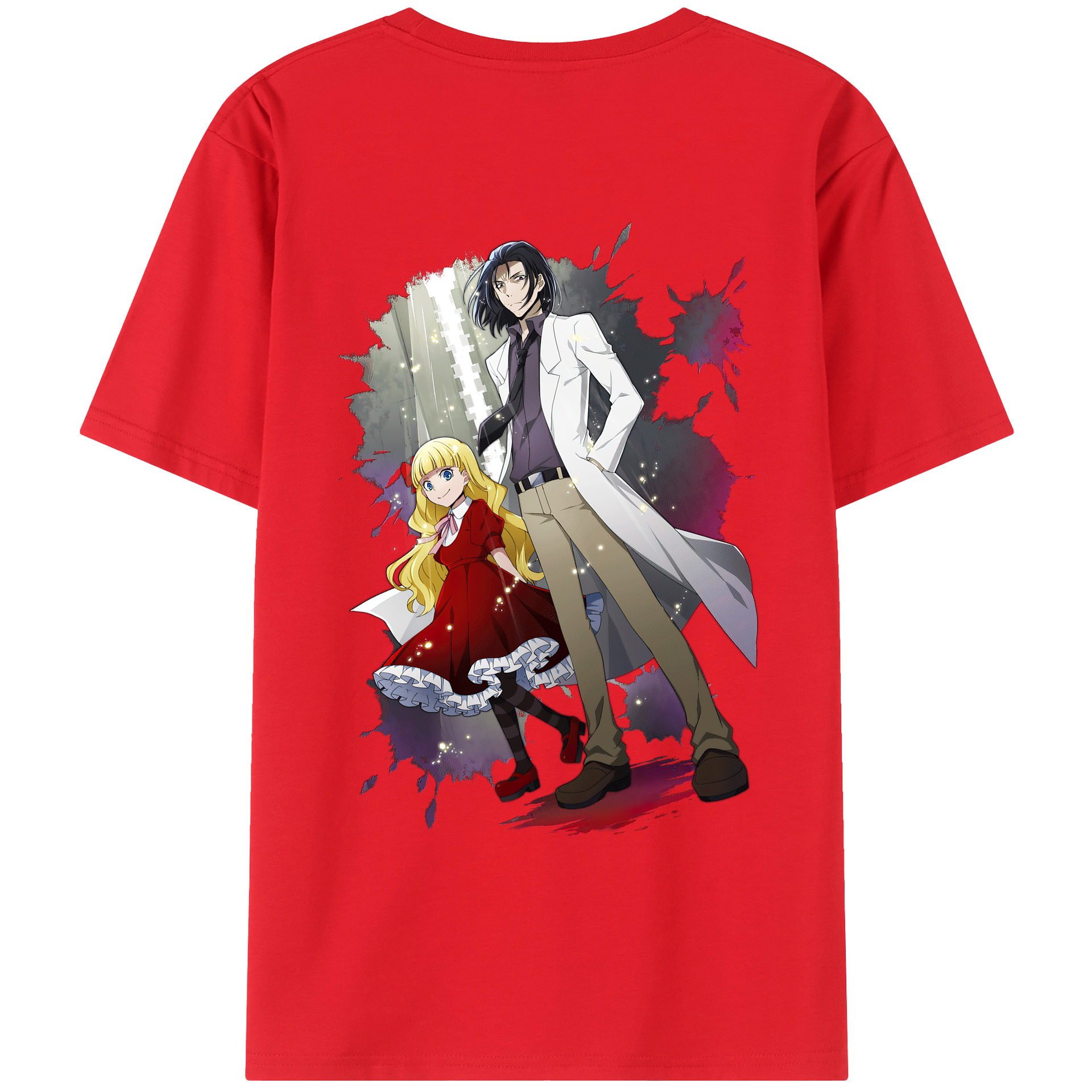 （画像用） 文豪ストレイドッグス Bungo Stray Dogs 綿100％ メンズ半袖Tシャツ（バックプリント） 通気性