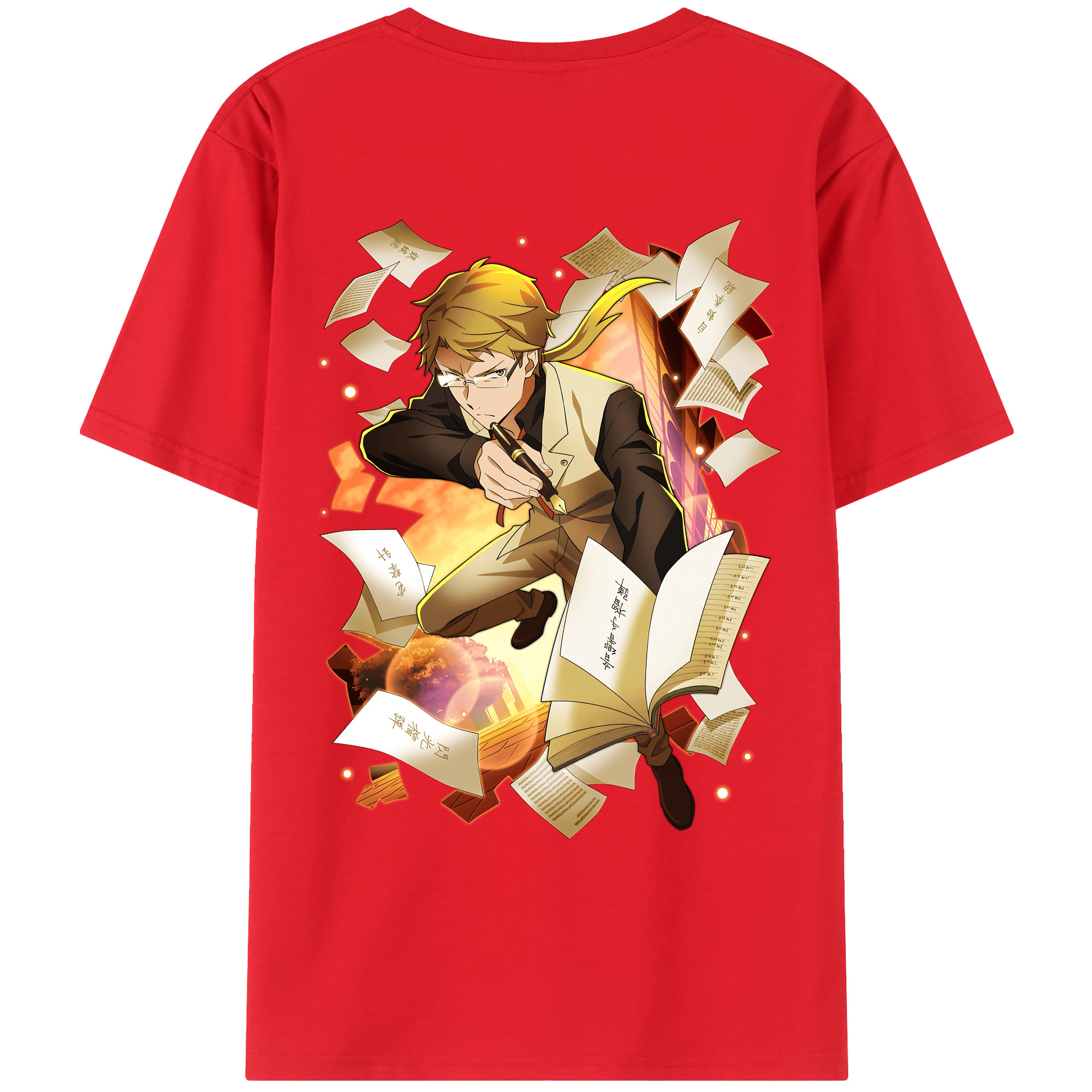 （画像用） 文豪ストレイドッグス Bungo Stray Dogs 綿100％ メンズ半袖Tシャツ（バックプリント） 通気性