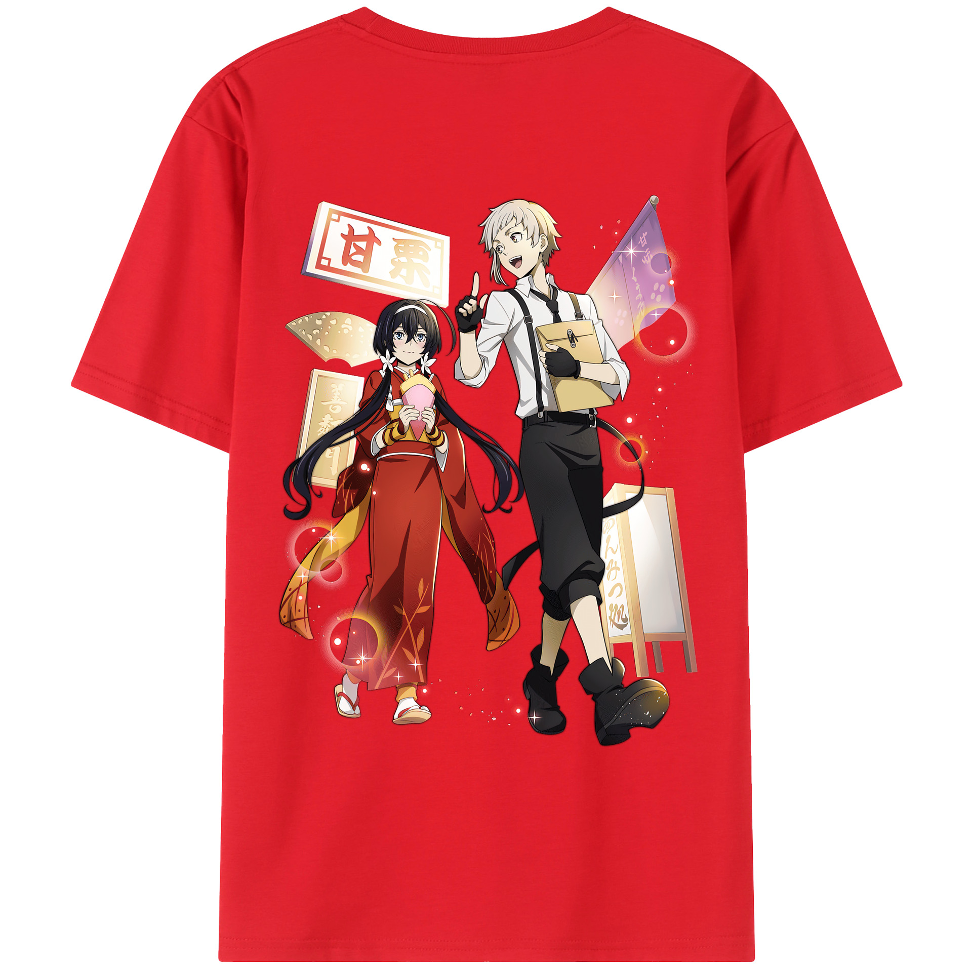 （画像用） 文豪ストレイドッグス Bungo Stray Dogs 綿100％ メンズ半袖Tシャツ（バックプリント） 通気性