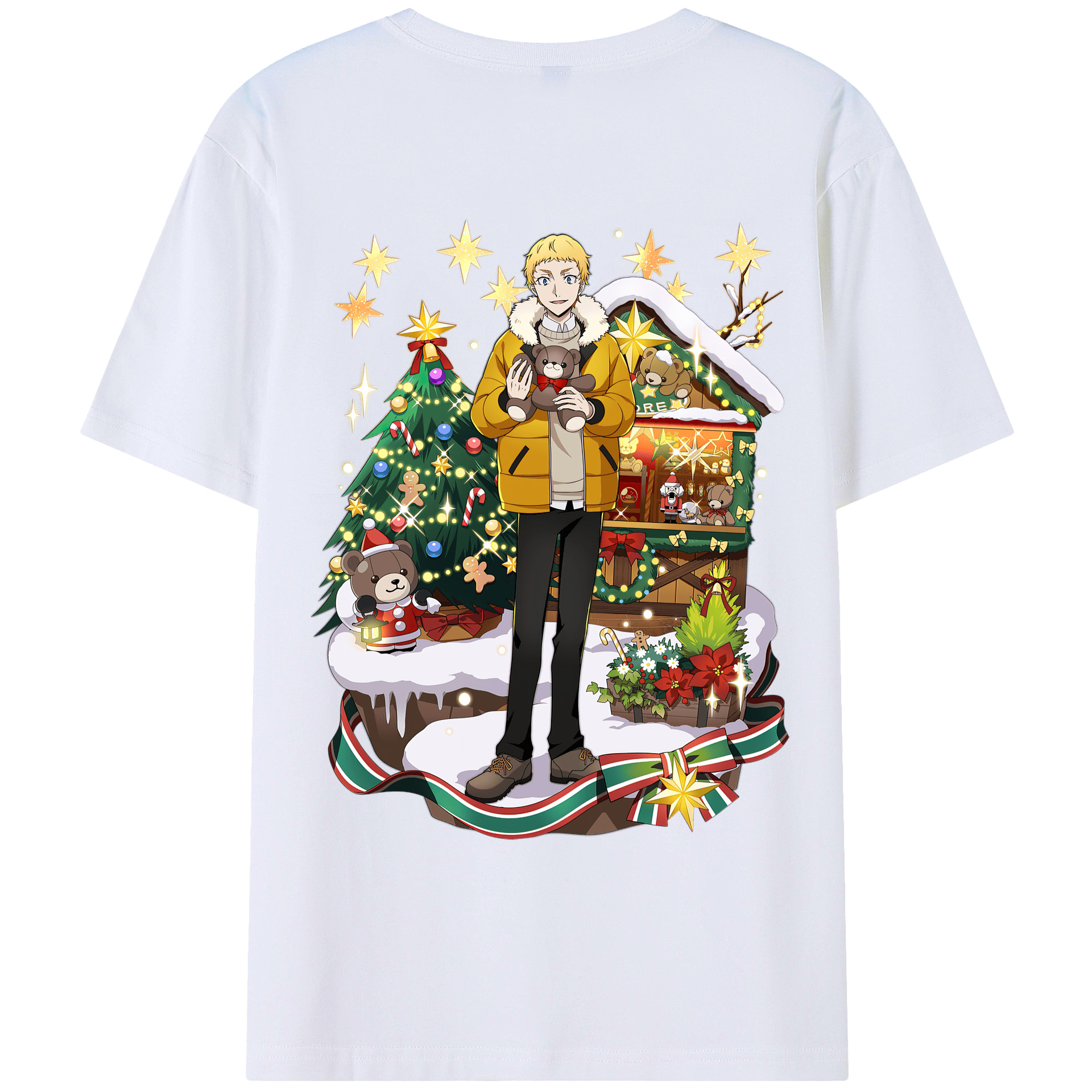 （画像用） 文豪ストレイドッグス Bungo Stray Dogs 綿100％ メンズ半袖Tシャツ（バックプリント） 通気性