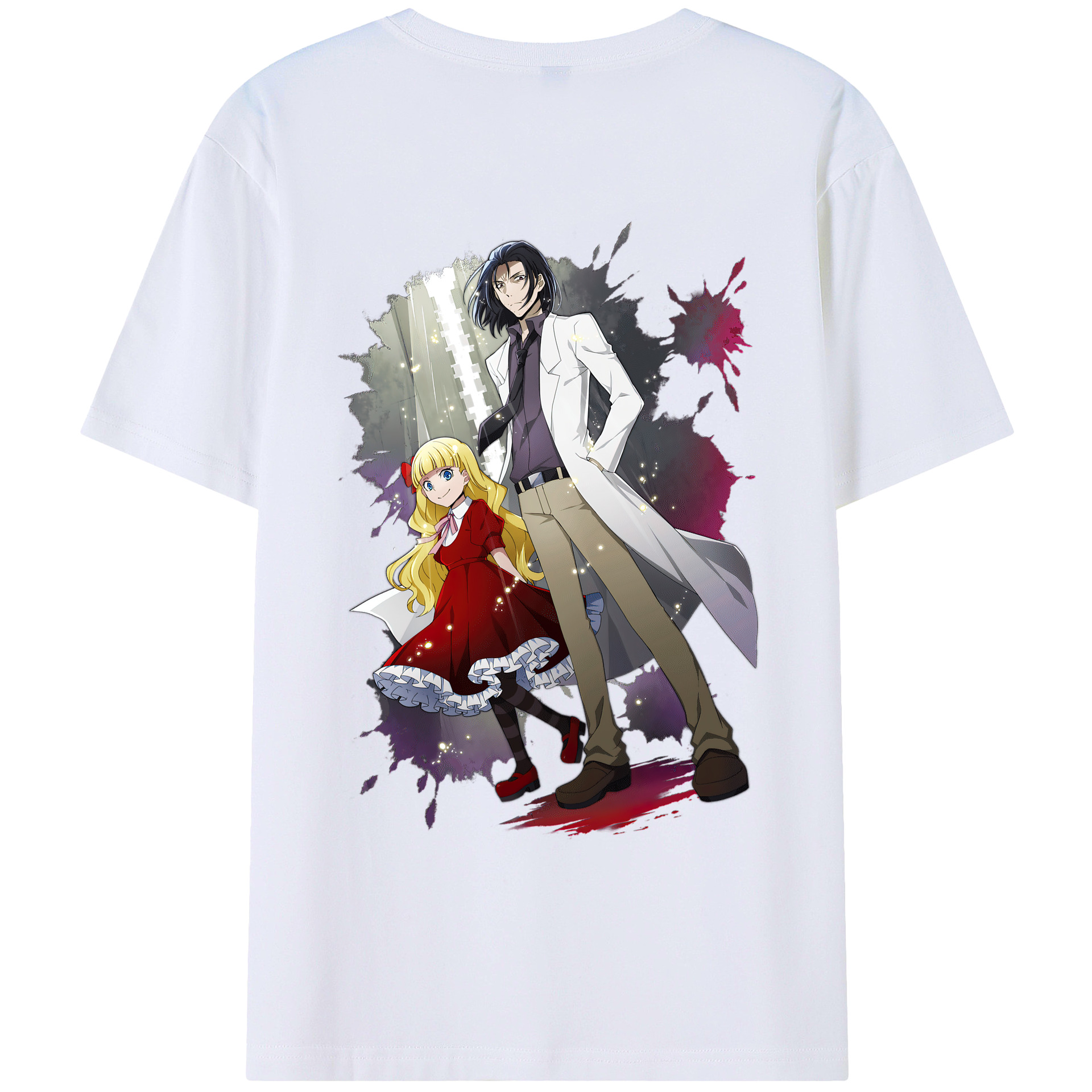 （画像用） 文豪ストレイドッグス Bungo Stray Dogs 綿100％ メンズ半袖Tシャツ（バックプリント） 通気性