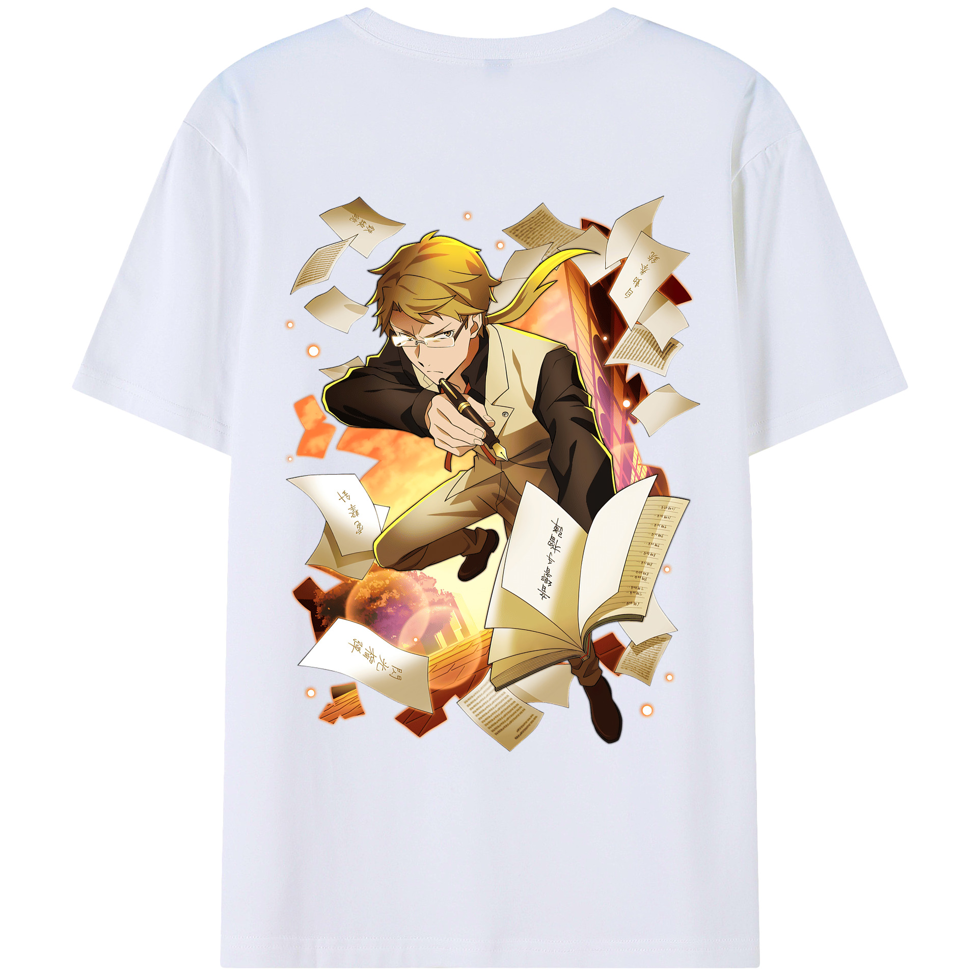 （画像用） 文豪ストレイドッグス Bungo Stray Dogs 綿100％ メンズ半袖Tシャツ（バックプリント） 通気性