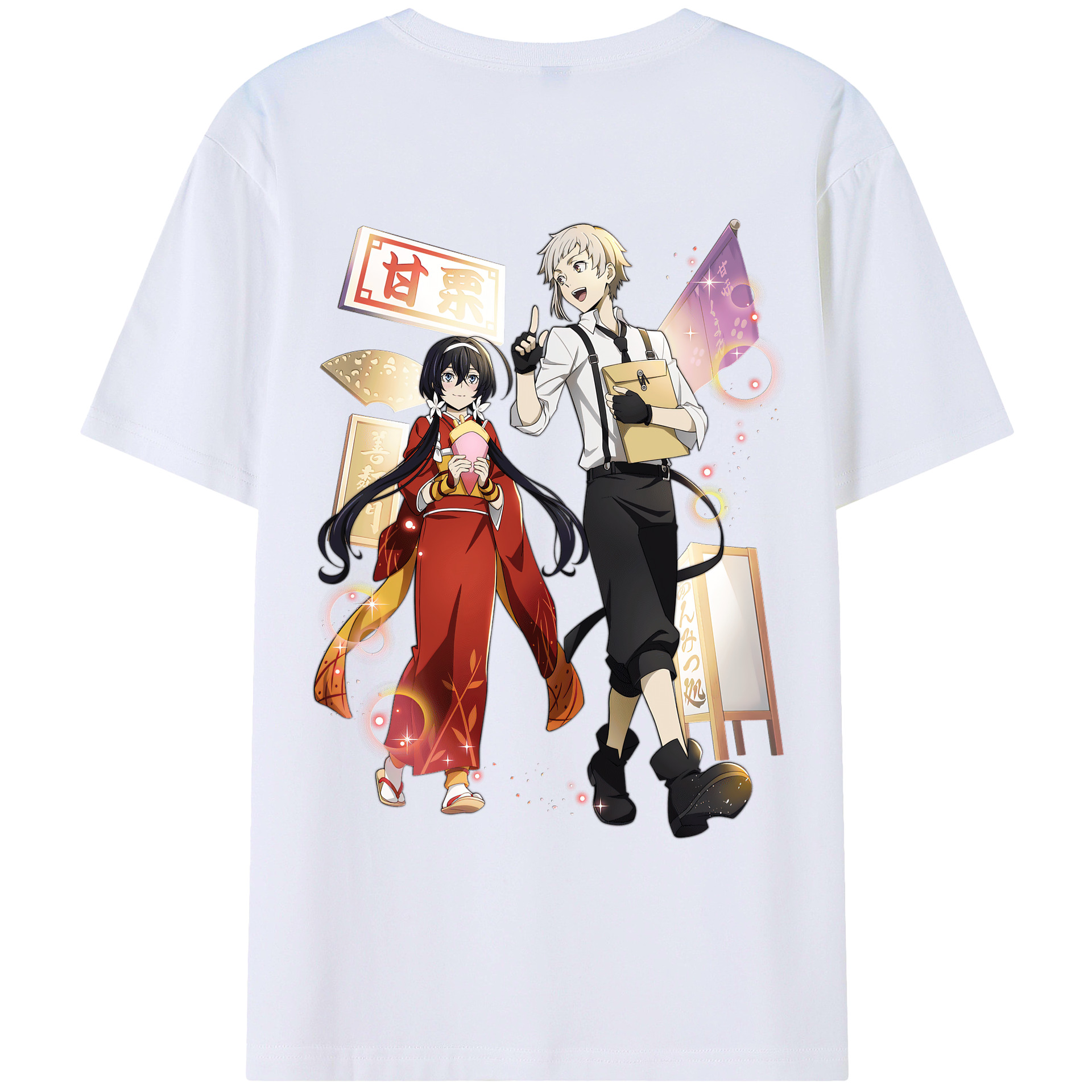 （画像用） 文豪ストレイドッグス Bungo Stray Dogs 綿100％ メンズ半袖Tシャツ（バックプリント） 通気性