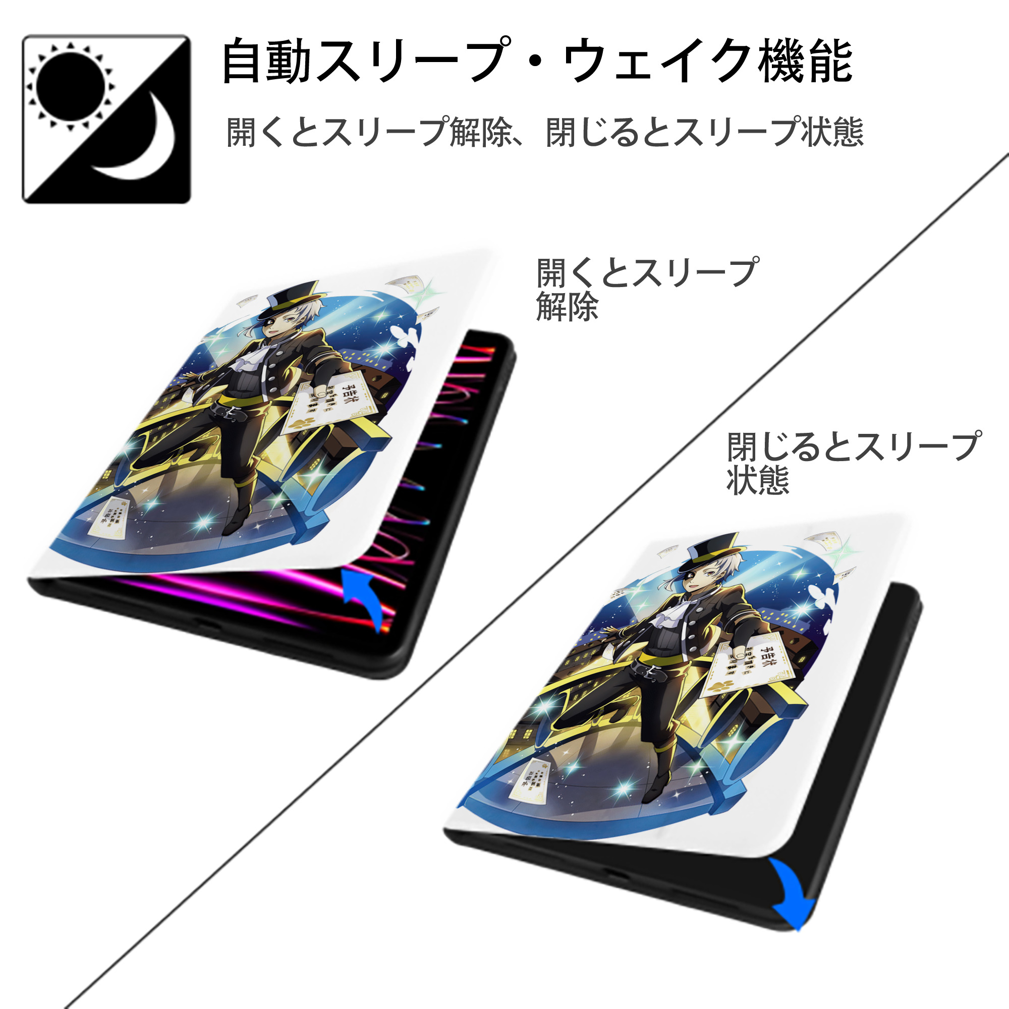 文豪ストレイドッグス Bungo Stray Dogs IPad ケース ペン収納付き 三つ折りスタンド PUレザー×シリコン 対応機種9.5/10.5/10.9インチ