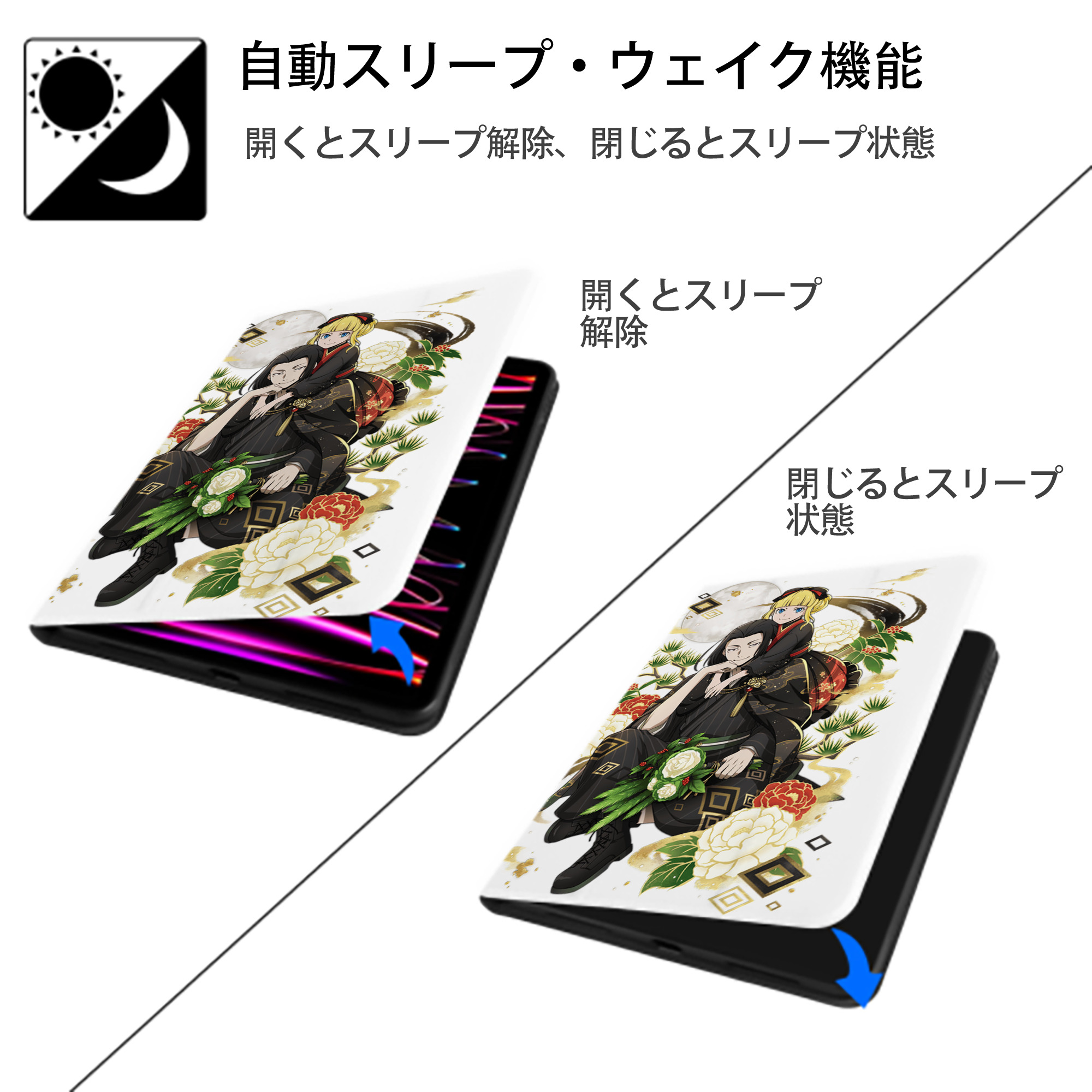 文豪ストレイドッグス Bungo Stray Dogs IPad ケース ペン収納付き 三つ折りスタンド PUレザー×シリコン 対応機種9.5/10.5/10.9インチ