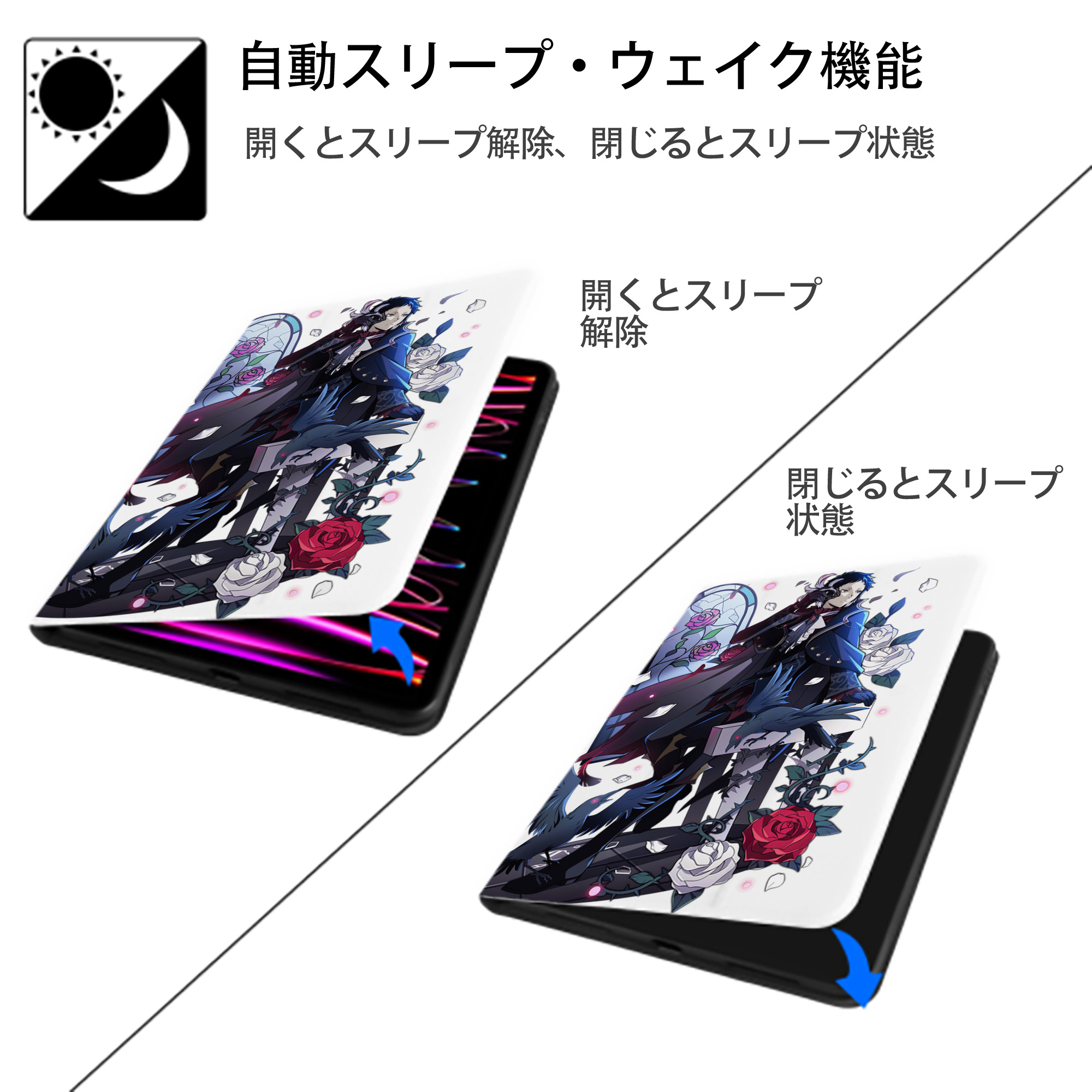 文豪ストレイドッグス Bungo Stray Dogs IPad ケース ペン収納付き 三つ折りスタンド PUレザー×シリコン 対応機種9.5/10.5/10.9インチ