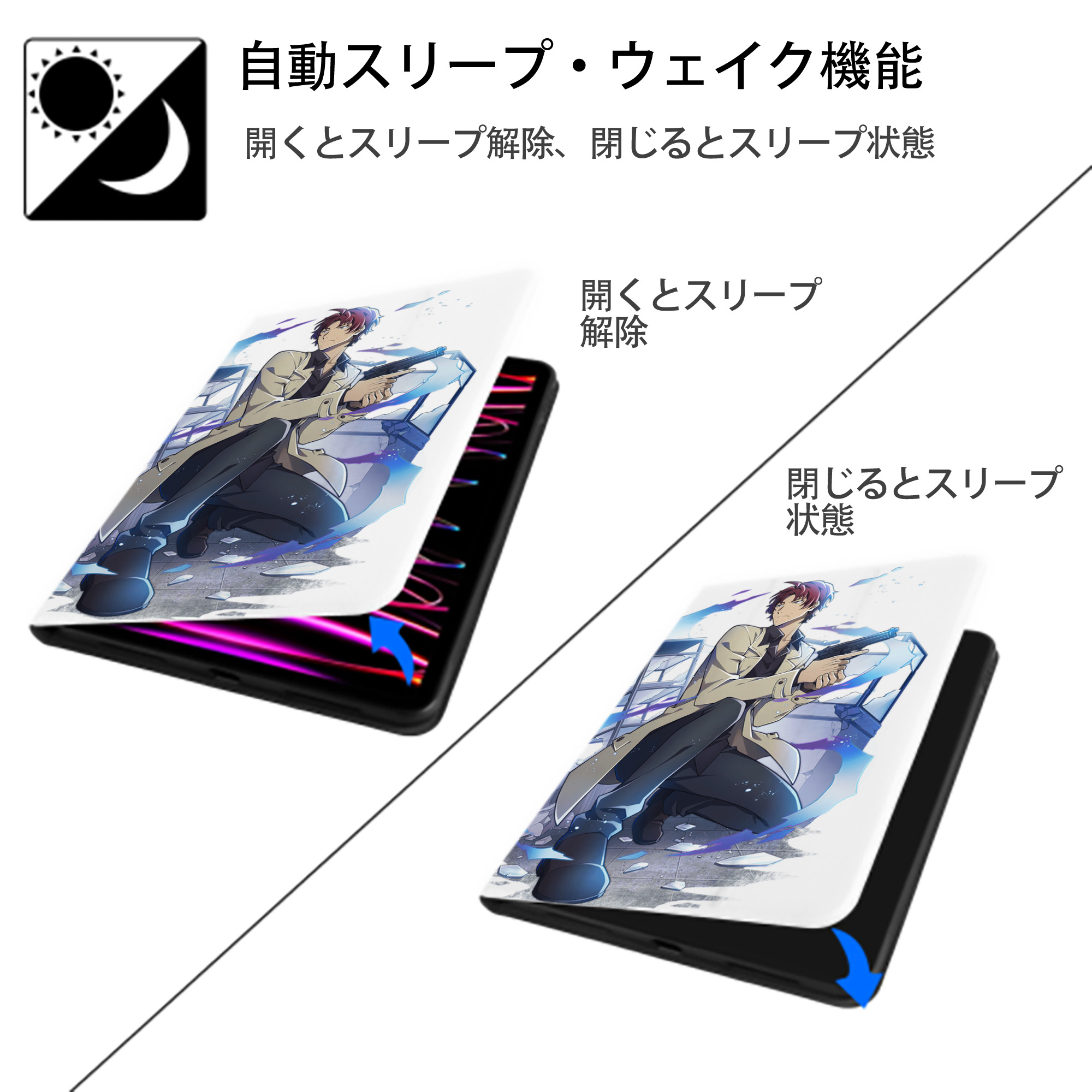 文豪ストレイドッグス Bungo Stray Dogs IPad ケース ペン収納付き 三つ折りスタンド PUレザー×シリコン 対応機種9.5/10.5/10.9インチ
