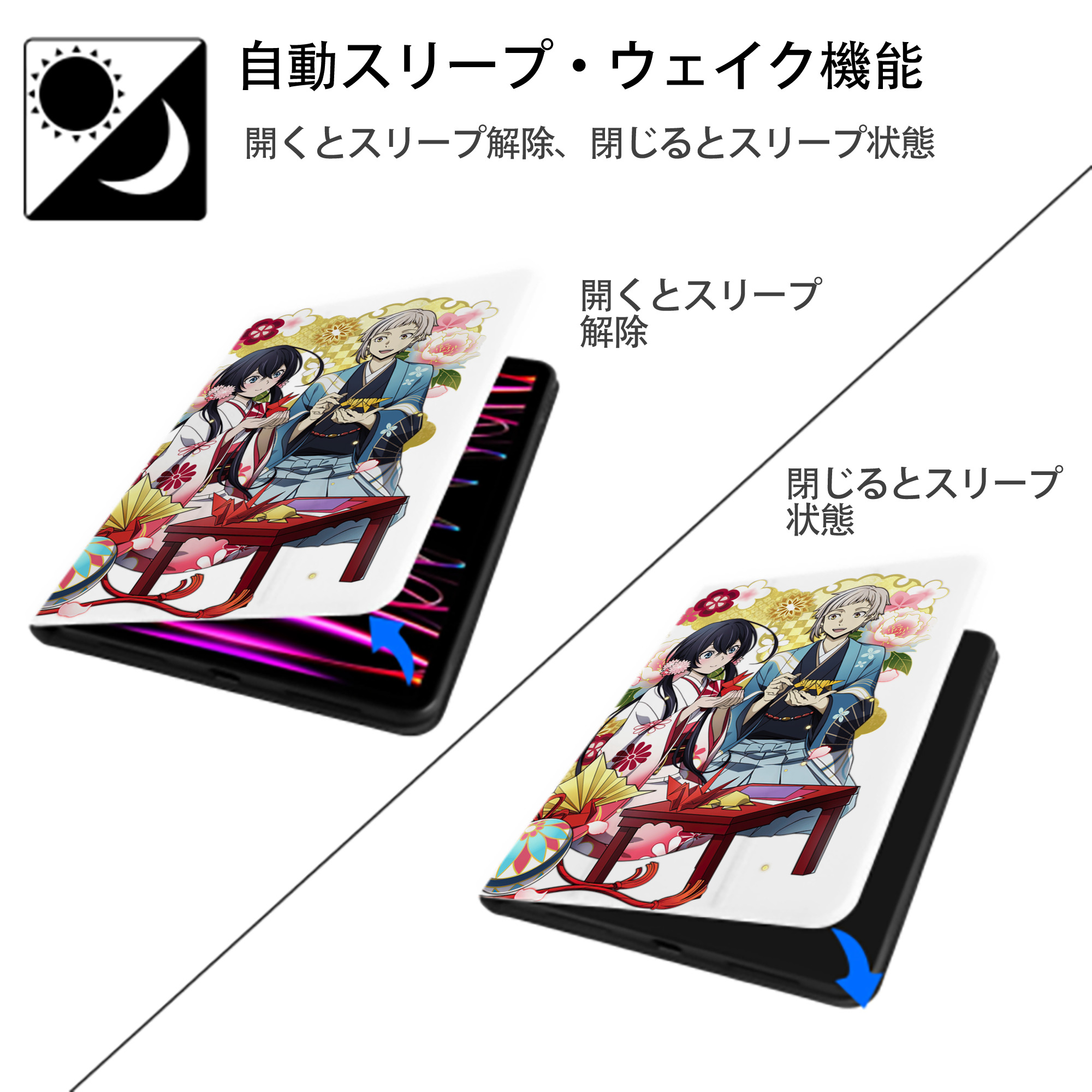 文豪ストレイドッグス Bungo Stray Dogs IPad ケース ペン収納付き 三つ折りスタンド PUレザー×シリコン 対応機種9.5/10.5/10.9インチ