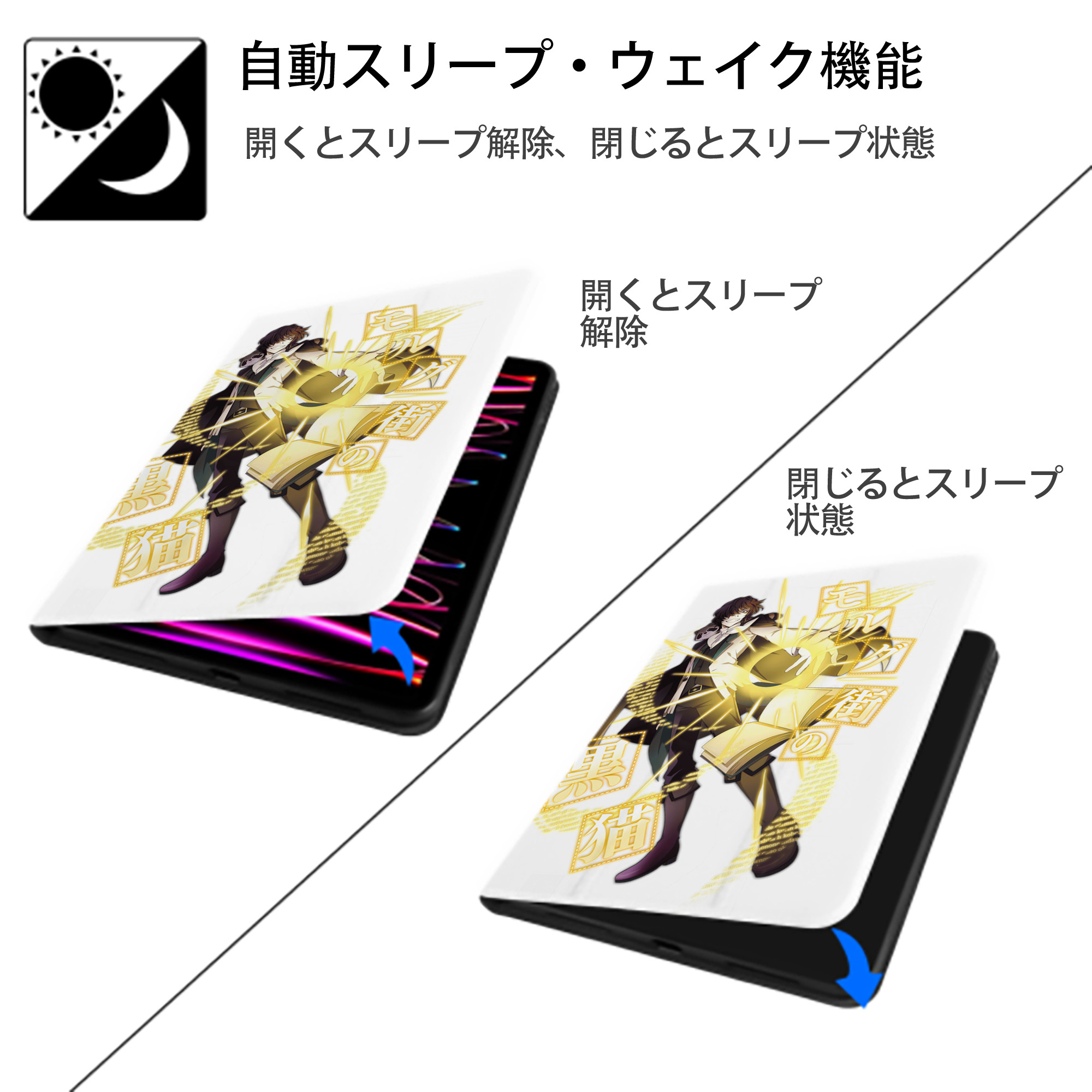 文豪ストレイドッグス Bungo Stray Dogs IPad ケース ペン収納付き 三つ折りスタンド PUレザー×シリコン 対応機種9.5/10.5/10.9インチ