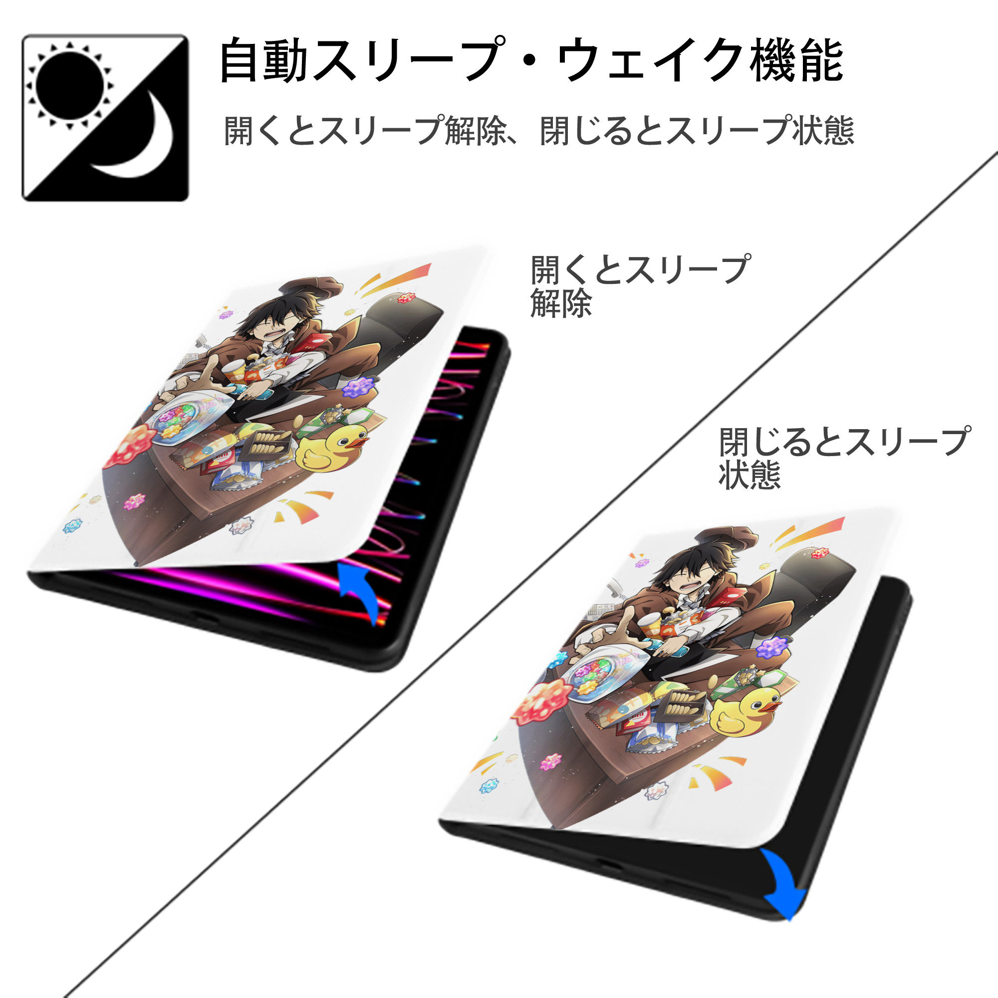文豪ストレイドッグス Bungo Stray Dogs IPad ケース ペン収納付き 三つ折りスタンド PUレザー×シリコン 対応機種9.5/10.5/10.9インチ