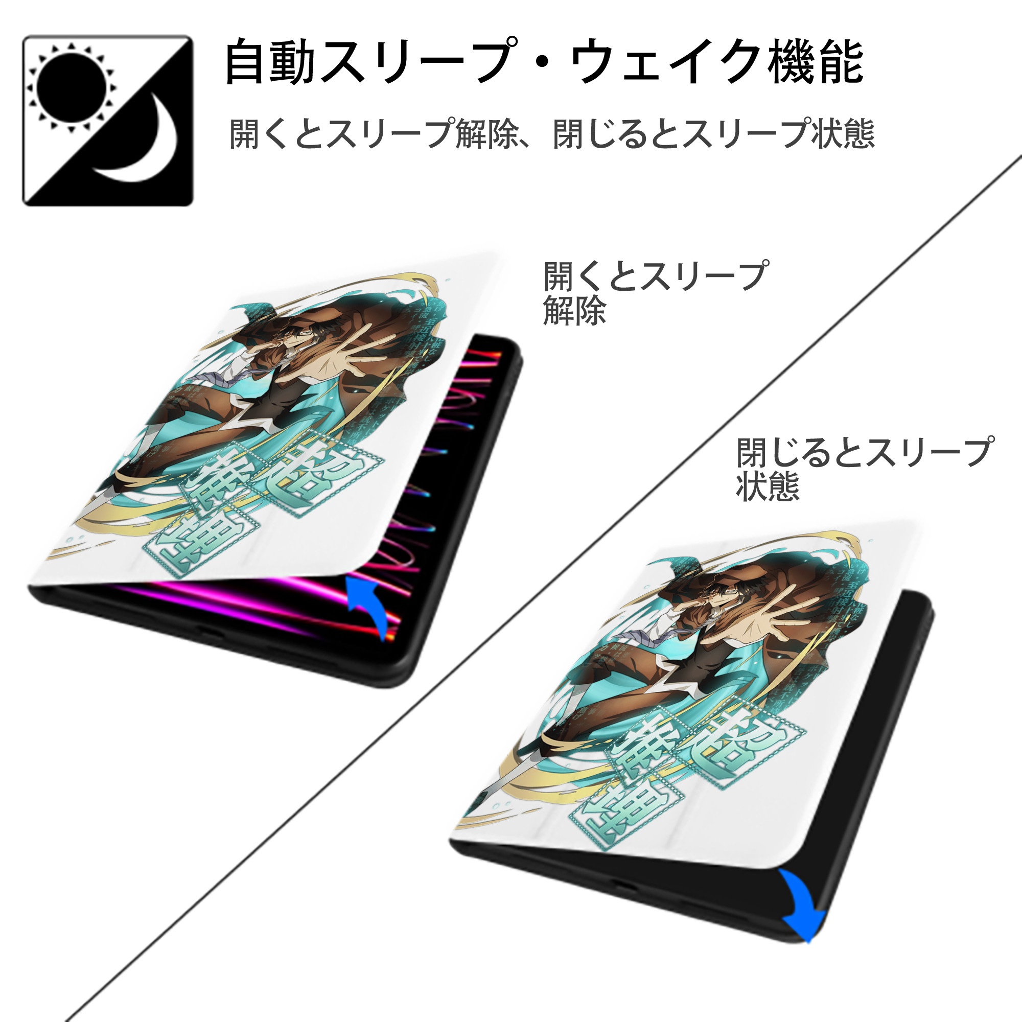 文豪ストレイドッグス Bungo Stray Dogs IPad ケース ペン収納付き 三つ折りスタンド PUレザー×シリコン 対応機種9.5/10.5/10.9インチ