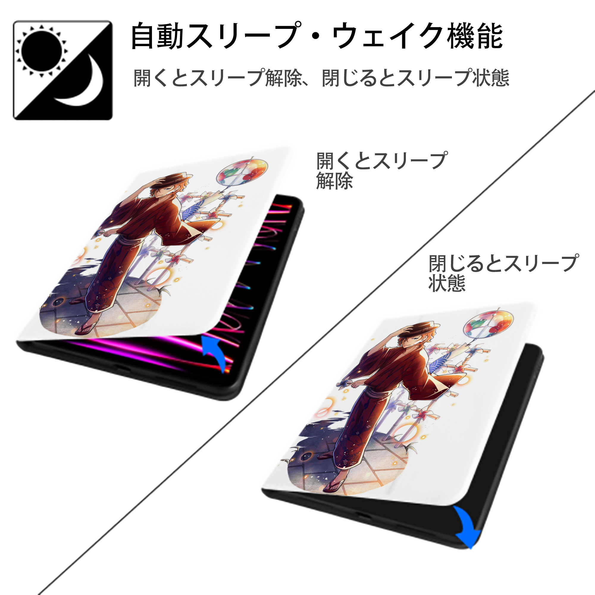 文豪ストレイドッグス Bungo Stray Dogs IPad ケース ペン収納付き 三つ折りスタンド PUレザー×シリコン 対応機種9.5/10.5/10.9インチ