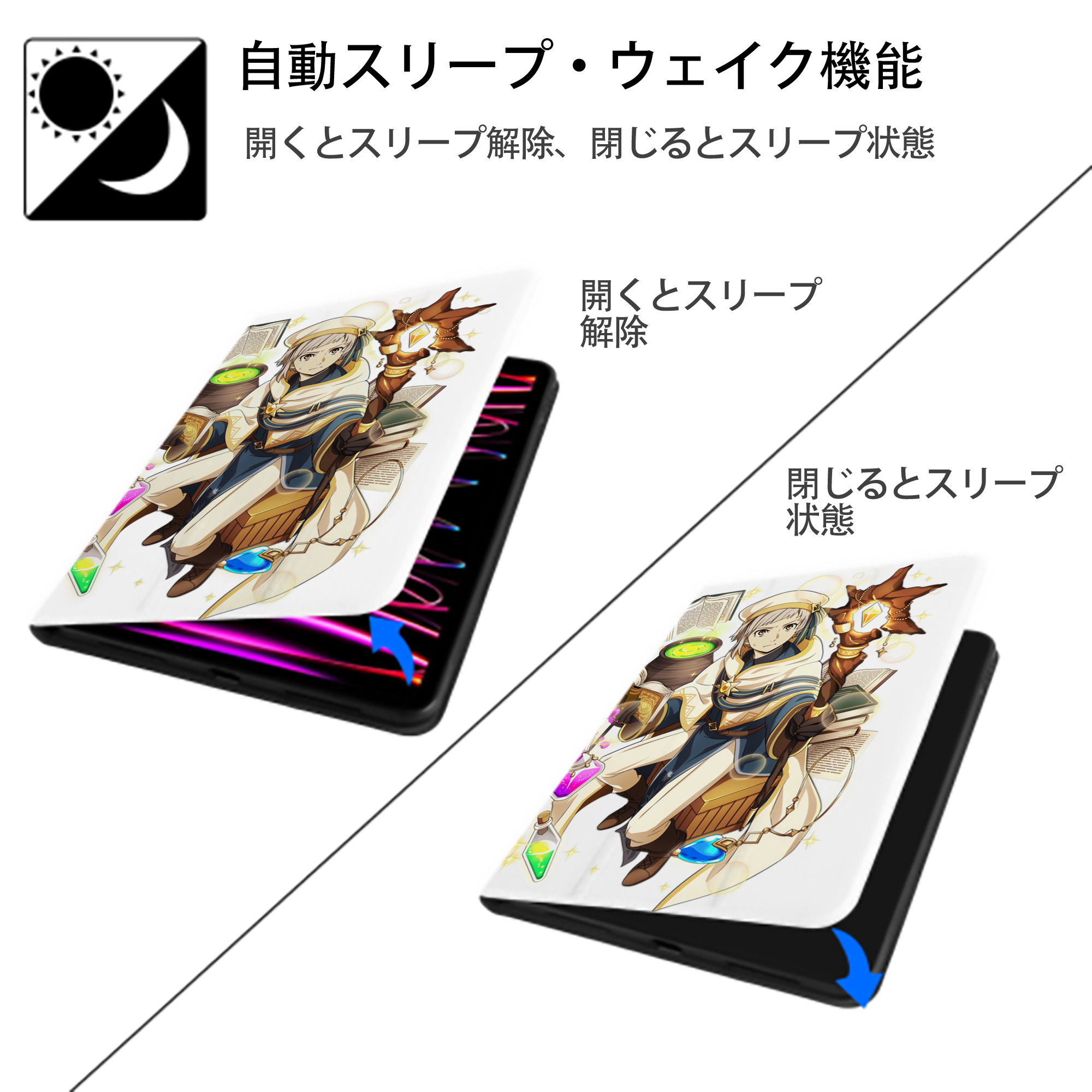 文豪ストレイドッグス Bungo Stray Dogs IPad ケース ペン収納付き 三つ折りスタンド PUレザー×シリコン 対応機種9.5/10.5/10.9インチ
