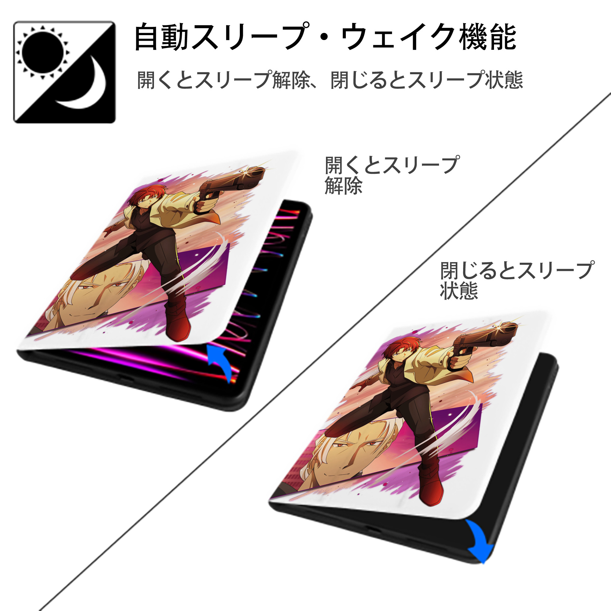 文豪ストレイドッグス Bungo Stray Dogs IPad ケース ペン収納付き 三つ折りスタンド PUレザー×シリコン 対応機種9.5/10.5/10.9インチ